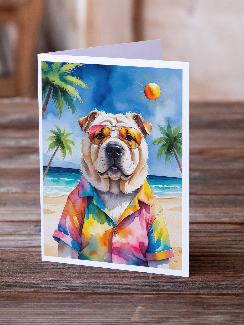 Shar Pei Summer Beach Time Greeting Cards Pack of 8 Blank Cards with Envelopes Whimsical A7 Size 5x7