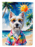 Westie Summer Beach Time House Flag 28x40 Porch Sleeve Pole Decorative Outside Yard Banner Artwork Wall Hanging, Polyester