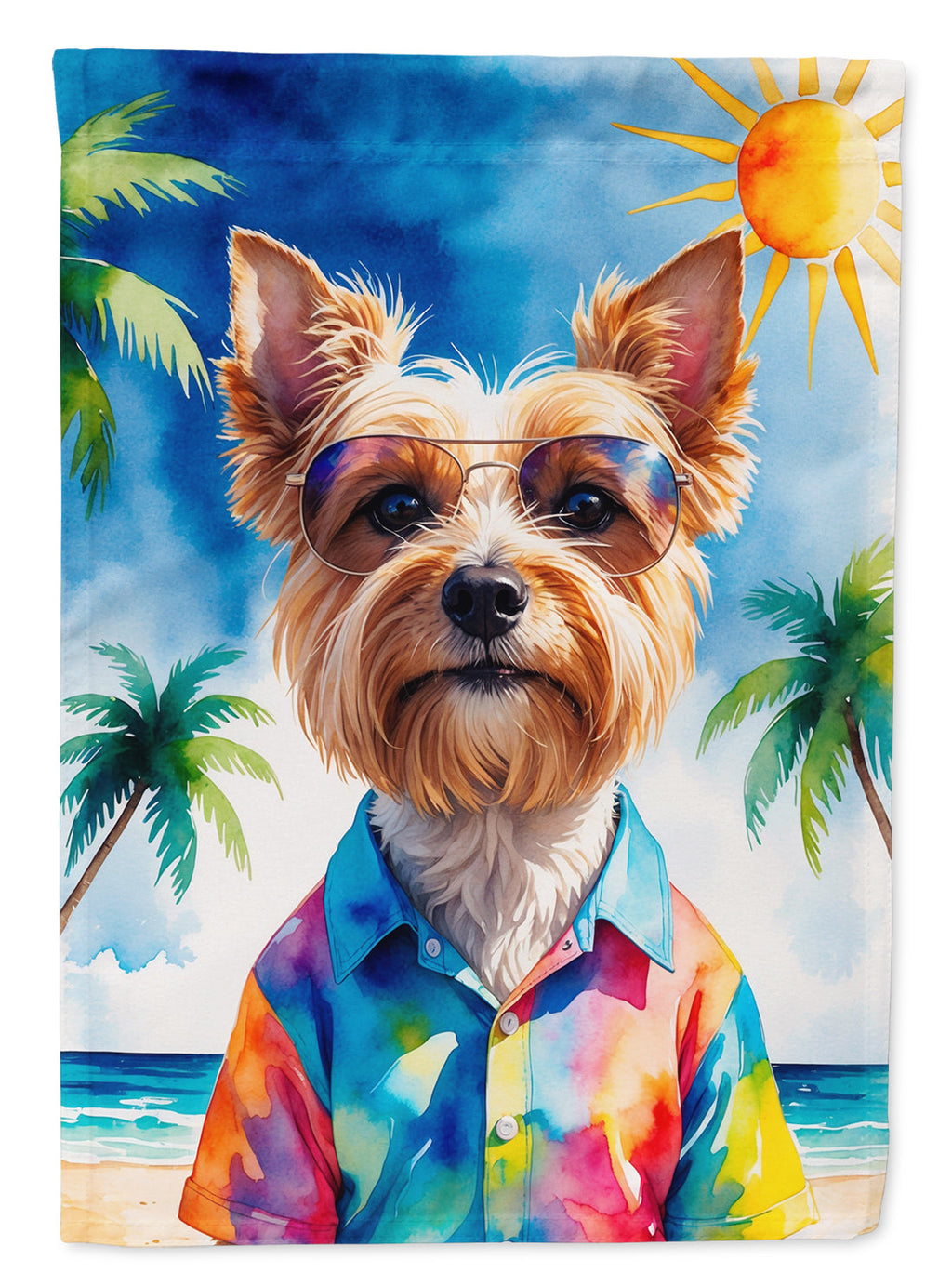 Yorkshire Terrier Summer Beach Time House Flag 28x40 Porch Sleeve Pole Decorative Outside Yard Banner Artwork Wall Hanging, Polyester