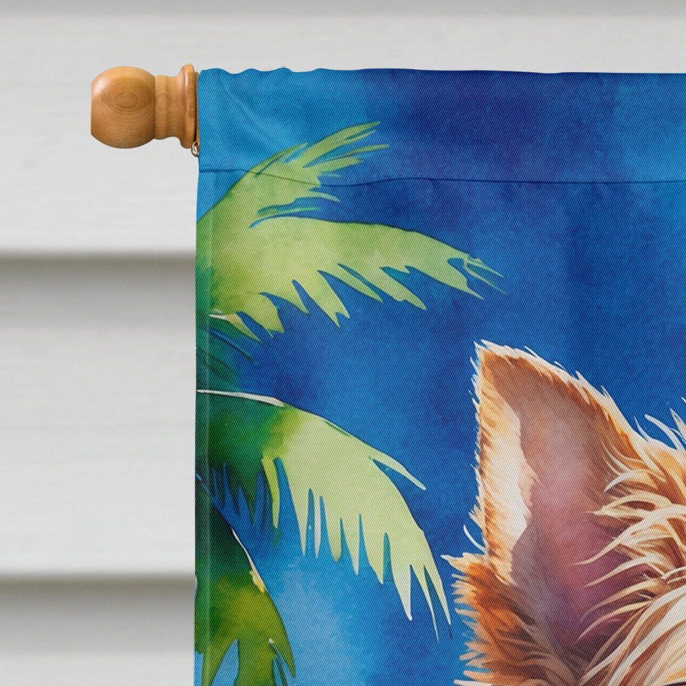 Yorkshire Terrier Summer Beach Time House Flag 28x40 Porch Sleeve Pole Decorative Outside Yard Banner Artwork Wall Hanging, Polyester