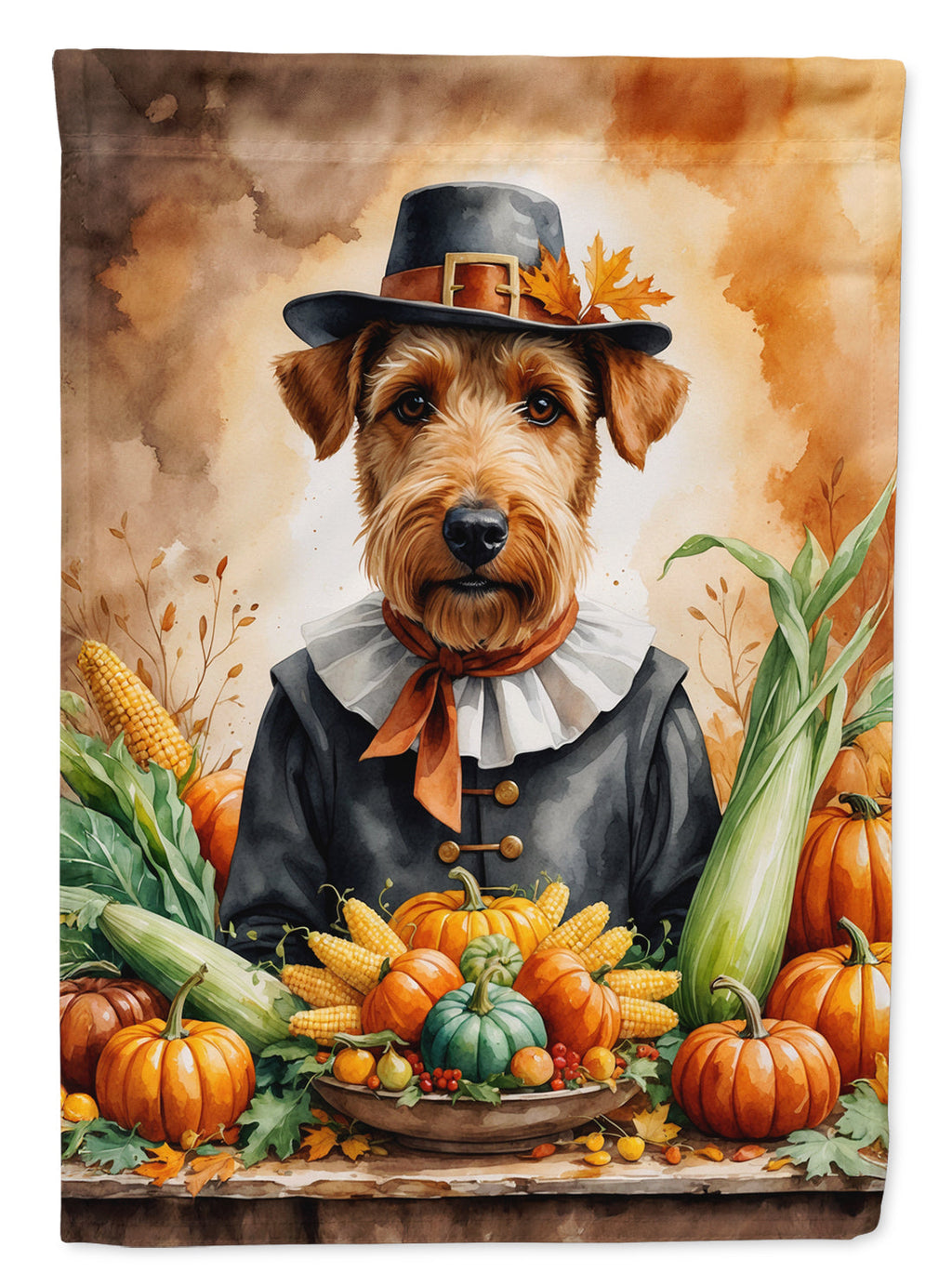 Airedale Terrier Thanksgiving House Flag 28x40 Porch Sleeve Pole Decorative Outside Yard Banner Artwork Wall Hanging, Polyester