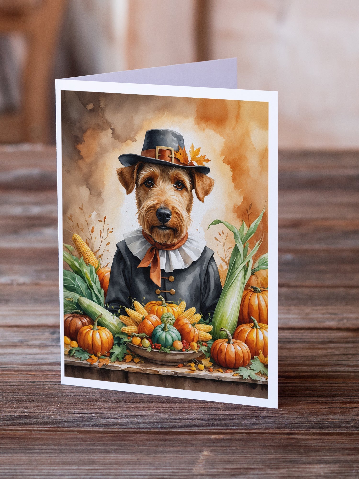 Airedale Terrier Thanksgiving Greeting Cards Pack of 8 Blank Cards with Envelopes Whimsical A7 Size 5x7