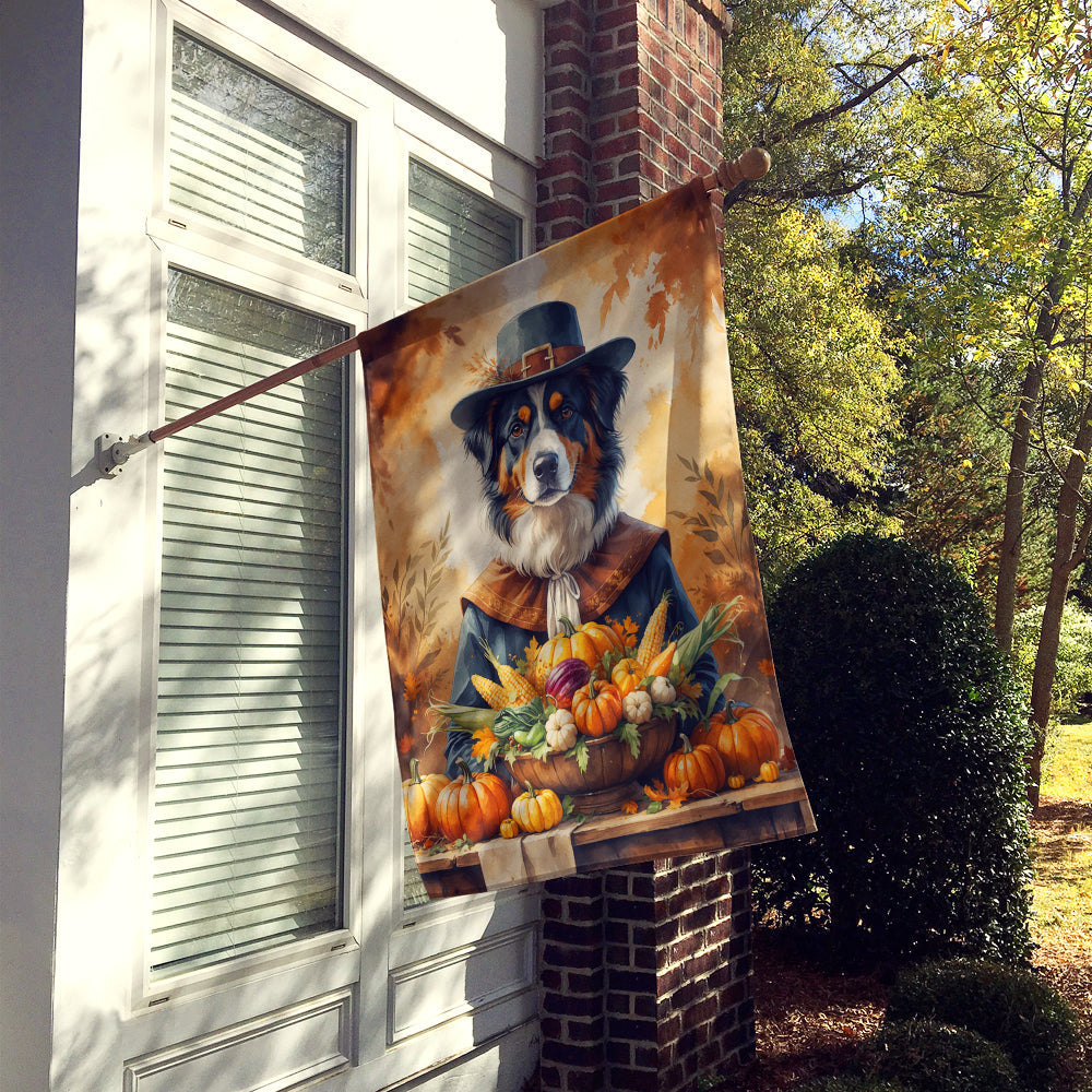 Australian Shepherd Thanksgiving House Flag 28x40 Porch Sleeve Pole Decorative Outside Yard Banner Artwork Wall Hanging, Polyester