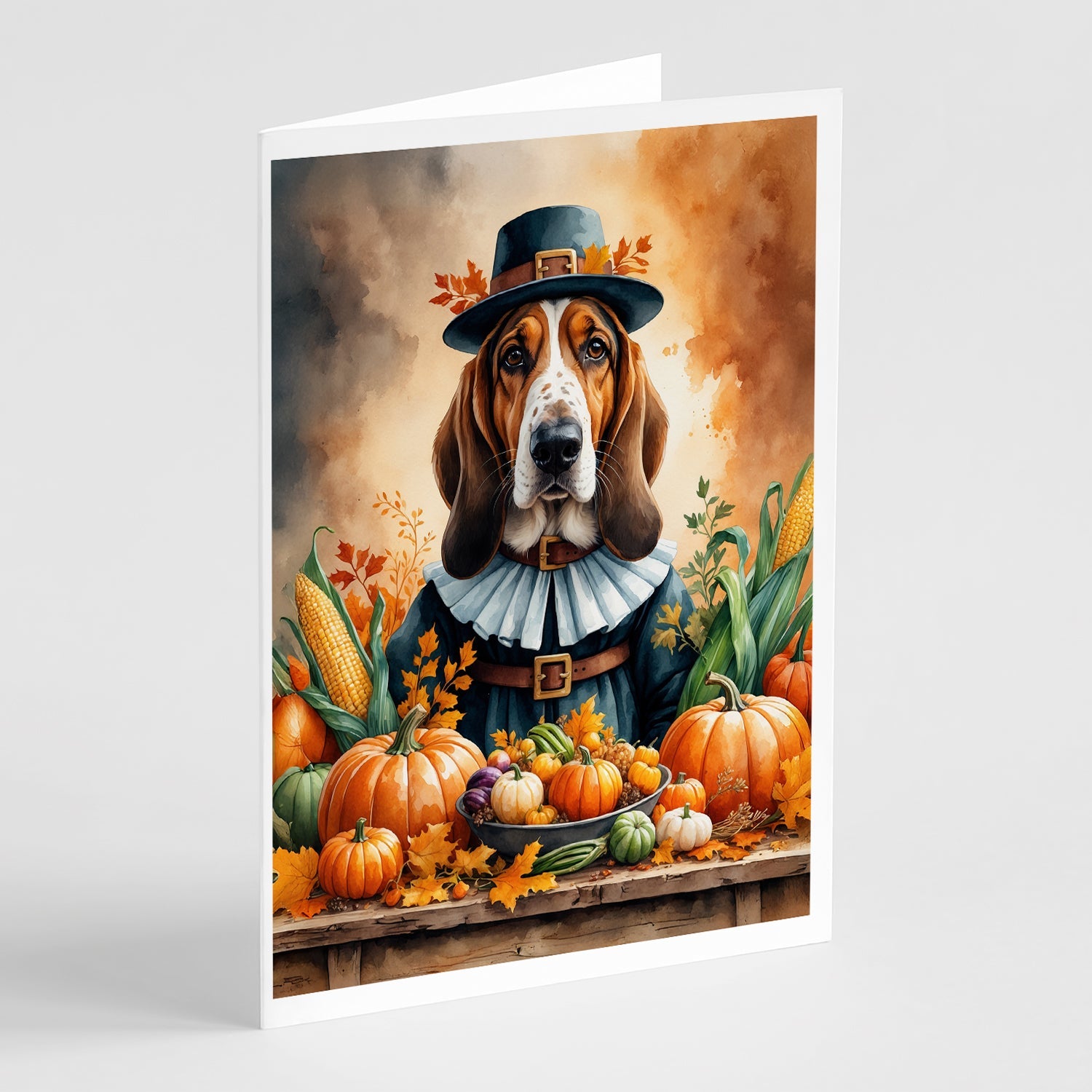 Basset Hound Thanksgiving Greeting Cards Pack of 8 Blank Cards with Envelopes Whimsical A7 Size 5x7