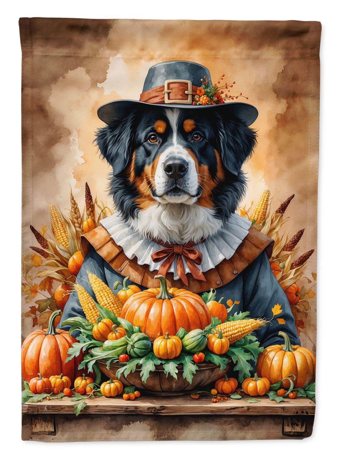 Bernese Mountain Dog Thanksgiving House Flag 28x40 Porch Sleeve Pole Decorative Outside Yard Banner Artwork Wall Hanging, Polyester