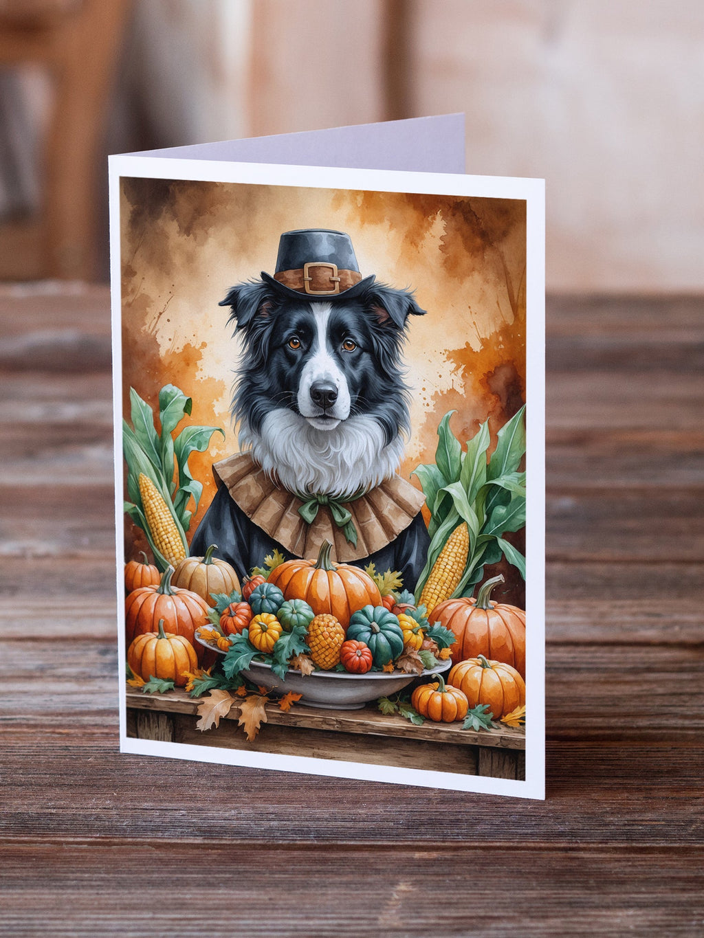 Border Collie Thanksgiving Greeting Cards Pack of 8 Blank Cards with Envelopes Whimsical A7 Size 5x7