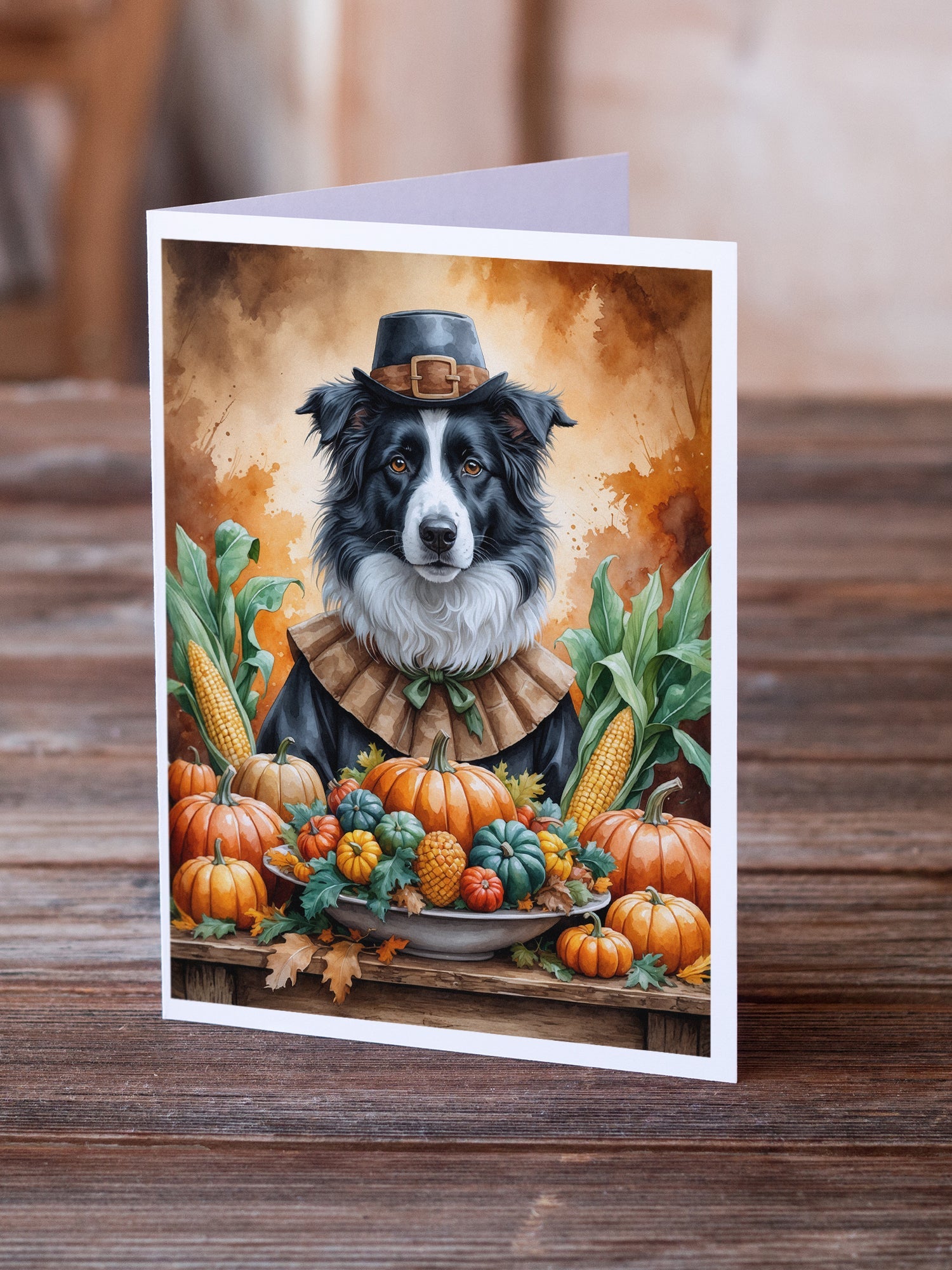 Border Collie Thanksgiving Greeting Cards Pack of 8 Blank Cards with Envelopes Whimsical A7 Size 5x7