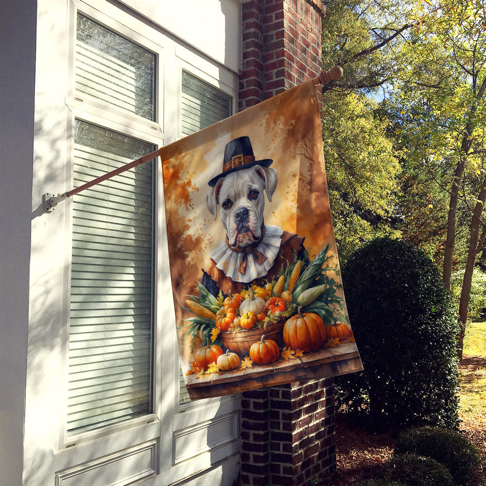 White Boxer Thanksgiving House Flag 28x40 Porch Sleeve Pole Decorative Outside Yard Banner Artwork Wall Hanging, Polyester