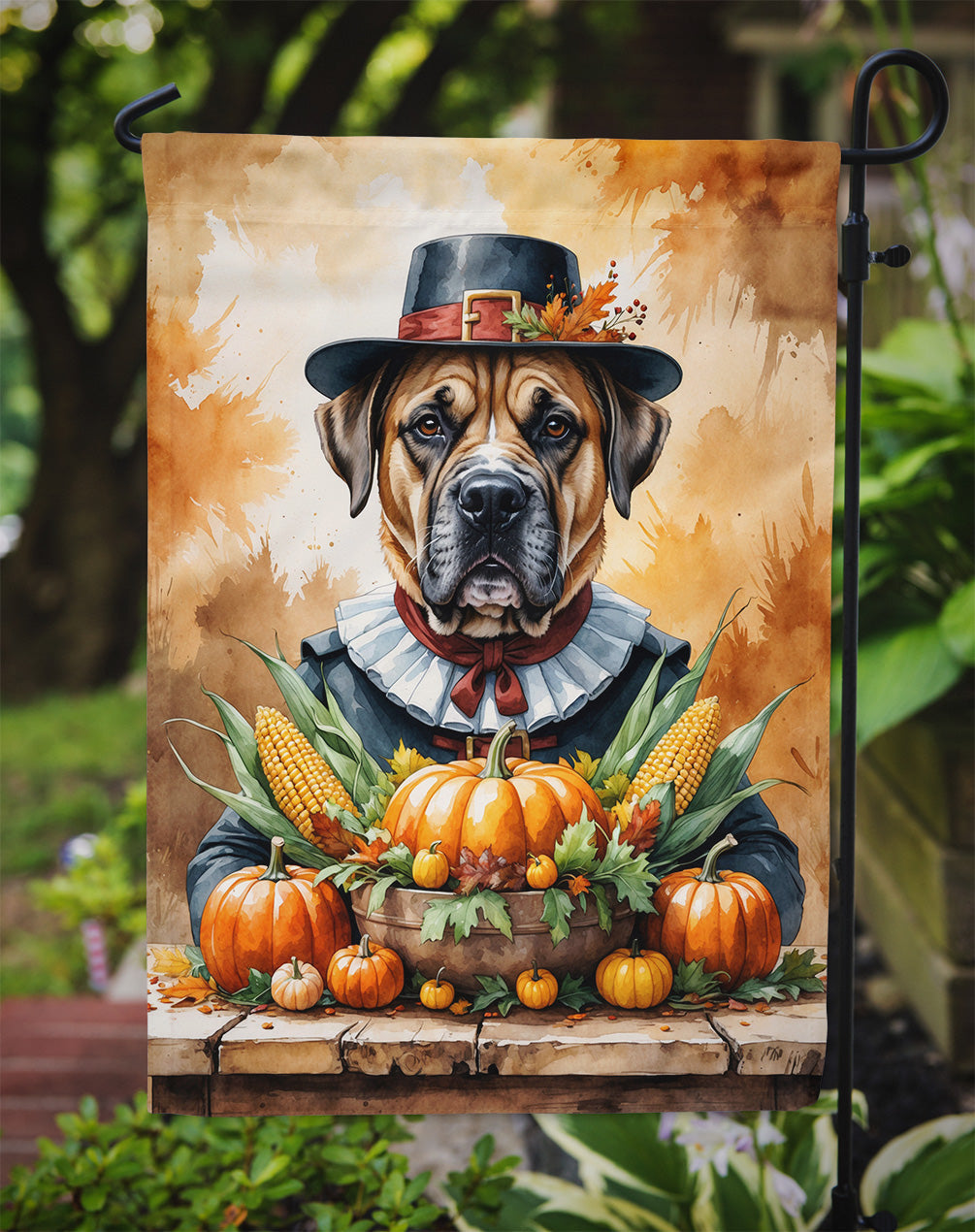 Bullmastiff Thanksgiving Garden Flag Mailbox Decorative Yard Banner Outside Patio Artwork for Flower Beds, Garden Size, Multicolor