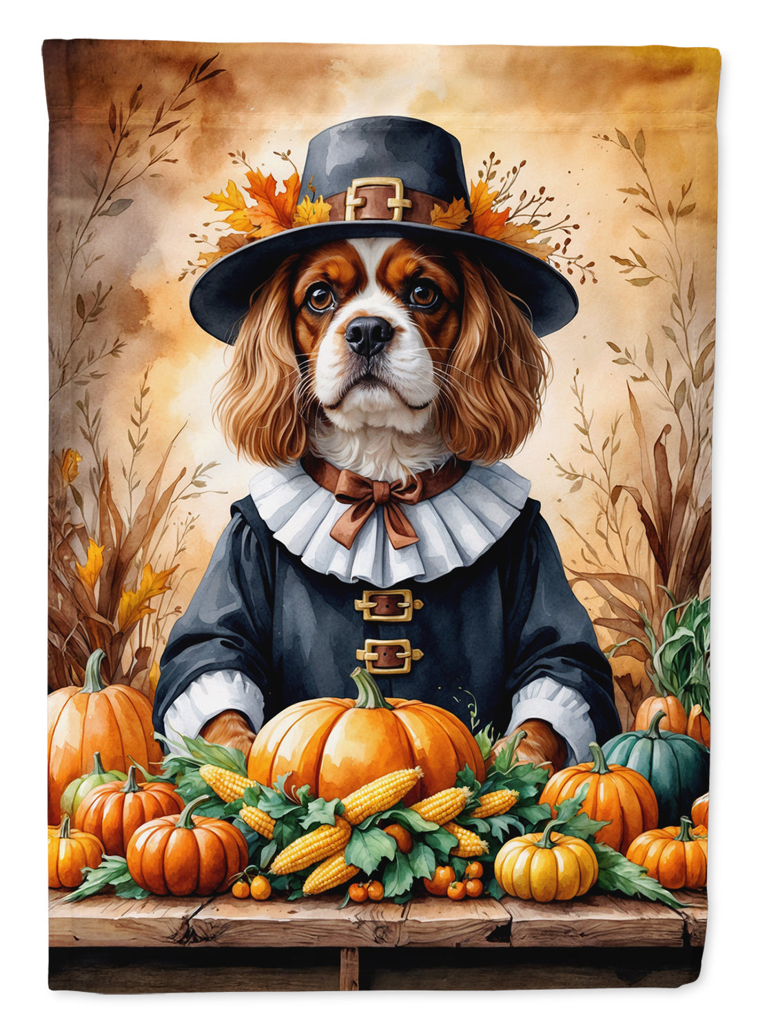 Cavalier Spaniel Thanksgiving Garden Flag Mailbox Decorative Yard Banner Outside Patio Artwork for Flower Beds, Garden Size, Multicolor