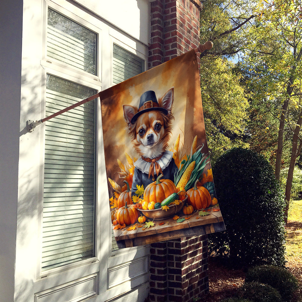 Chihuahua Thanksgiving House Flag 28x40 Porch Sleeve Pole Decorative Outside Yard Banner Artwork Wall Hanging, Polyester