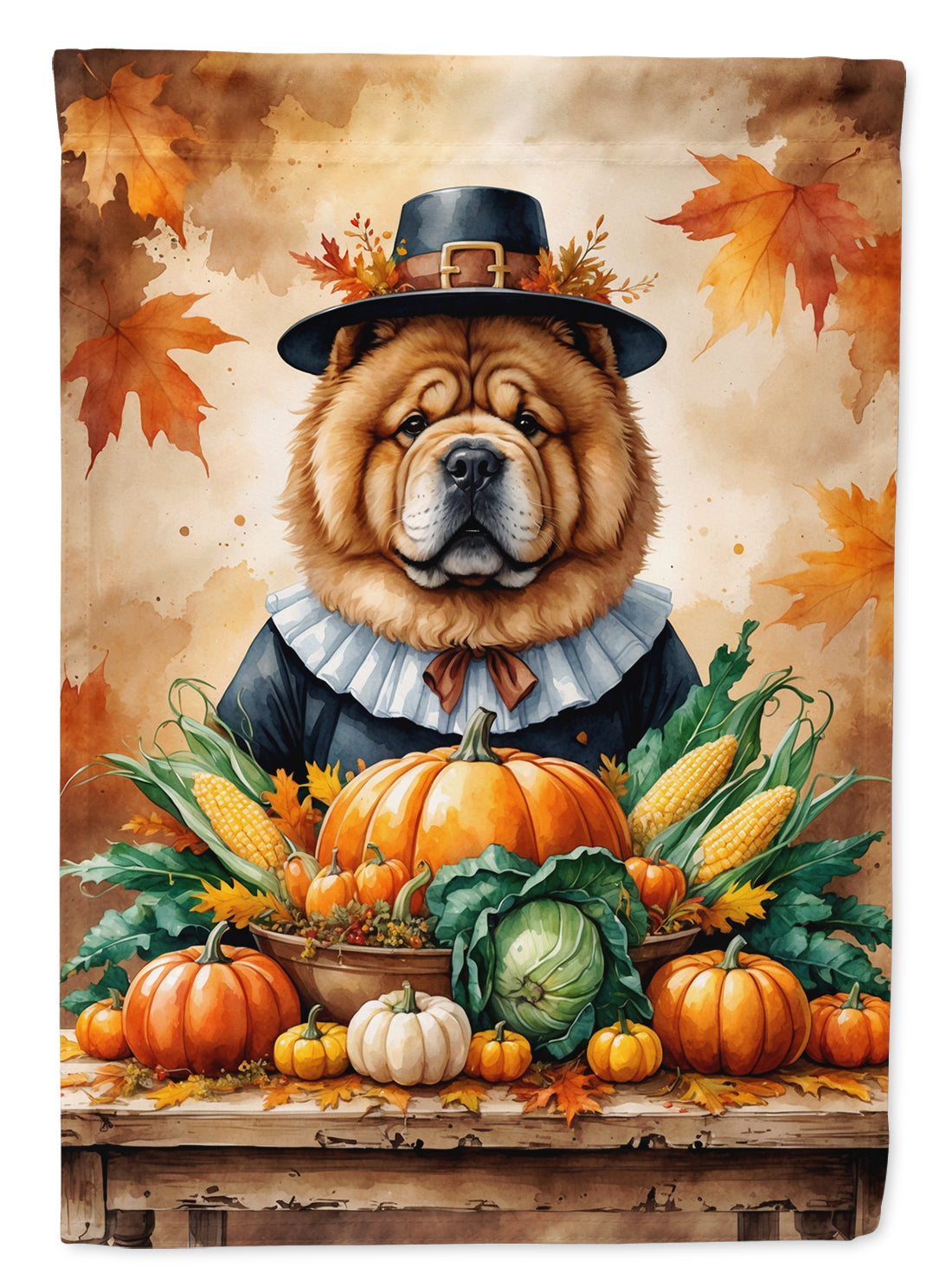 Chow Chow Thanksgiving House Flag 28x40 Porch Sleeve Pole Decorative Outside Yard Banner Artwork Wall Hanging, Polyester
