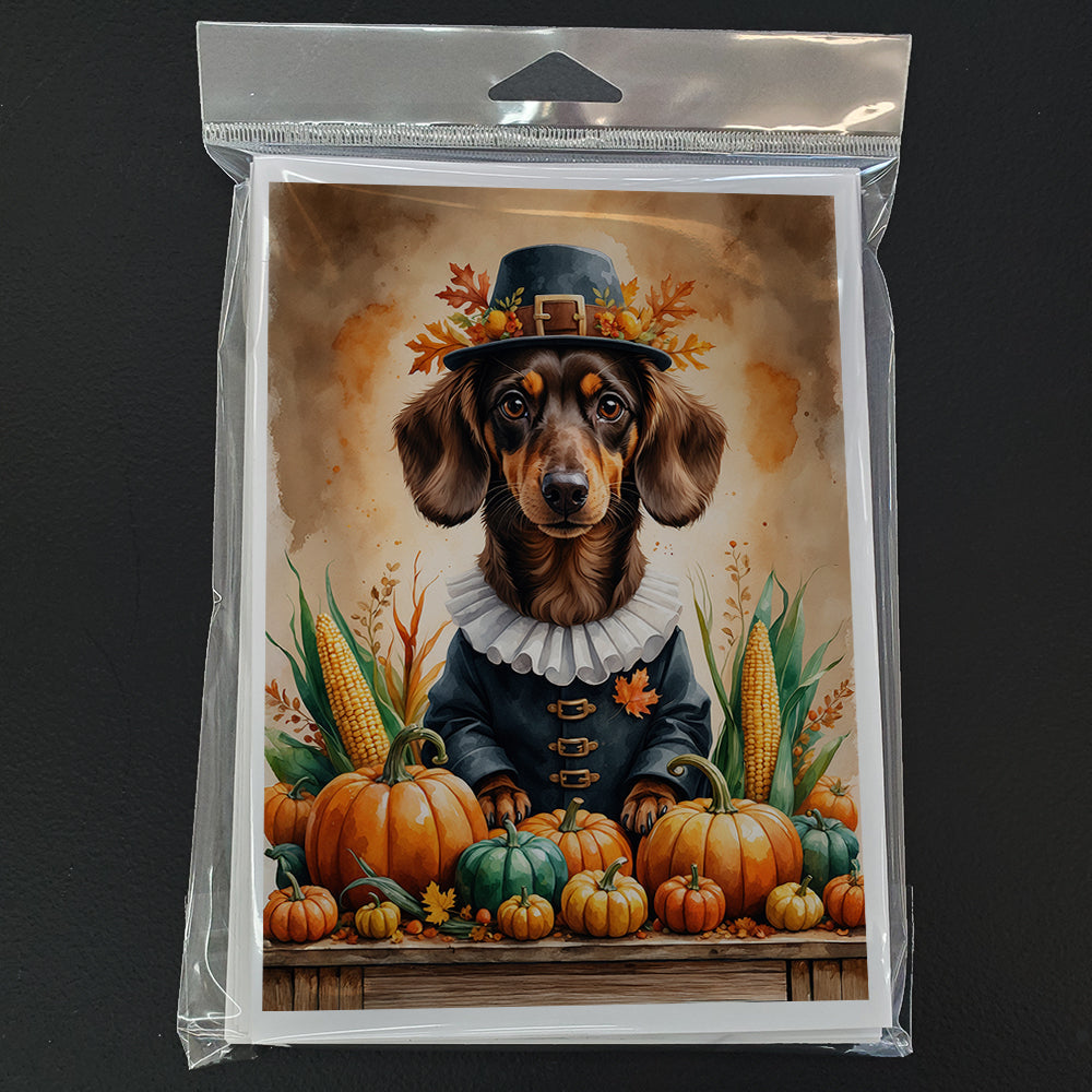 Chocolate Dachshund Thanksgiving Greeting Cards Pack of 8 Blank Cards with Envelopes Whimsical A7 Size 5x7