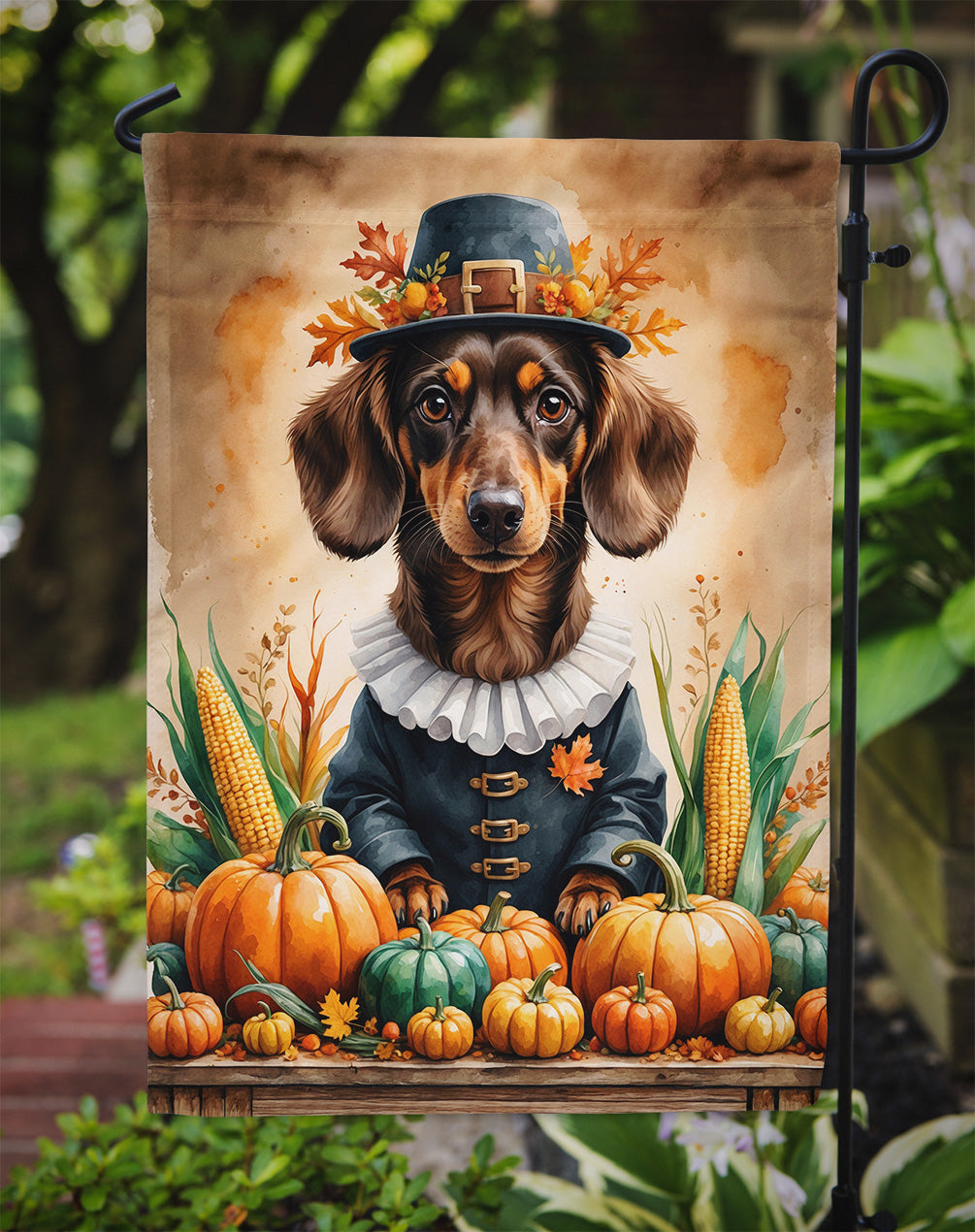 Chocolate Dachshund Thanksgiving Garden Flag Mailbox Decorative Yard Banner Outside Patio Artwork for Flower Beds, Garden Size, Multicolor