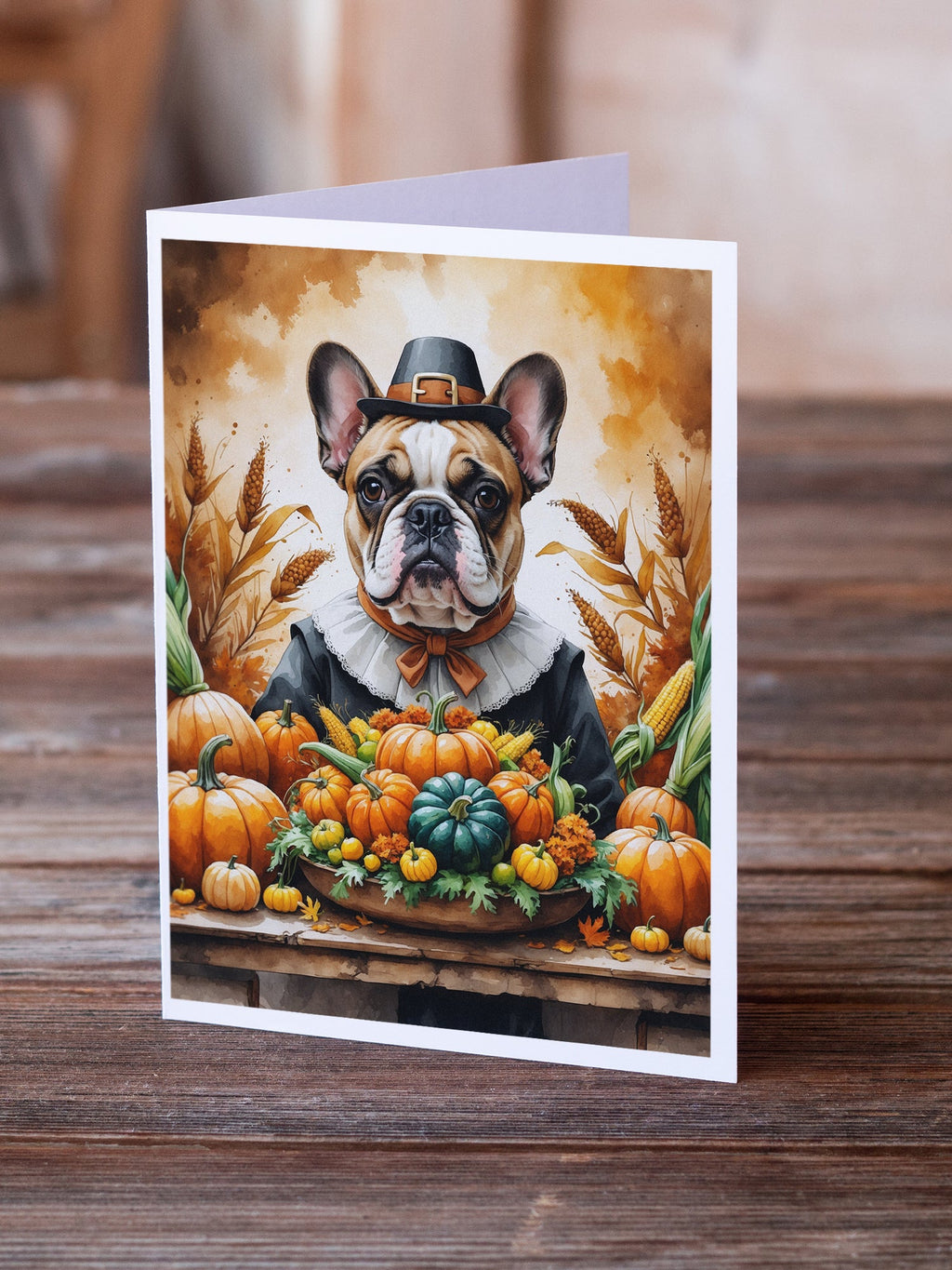 French Bulldog Thanksgiving Greeting Cards Pack of 8 Blank Cards with Envelopes Whimsical A7 Size 5x7