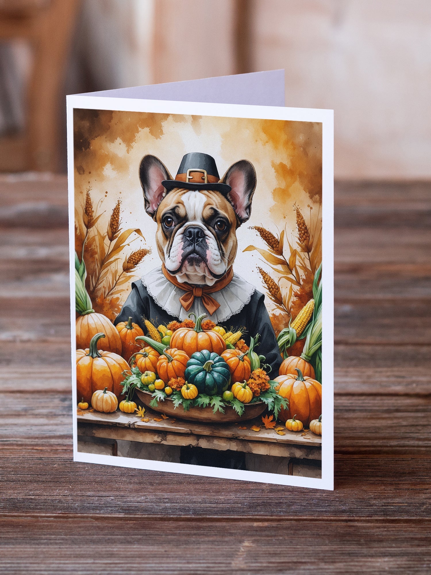 French Bulldog Thanksgiving Greeting Cards Pack of 8 Blank Cards with Envelopes Whimsical A7 Size 5x7