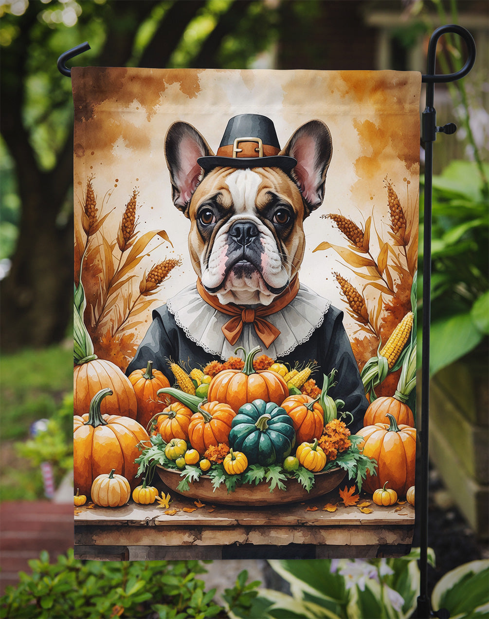French Bulldog Thanksgiving Garden Flag Mailbox Decorative Yard Banner Outside Patio Artwork for Flower Beds, Garden Size, Multicolor