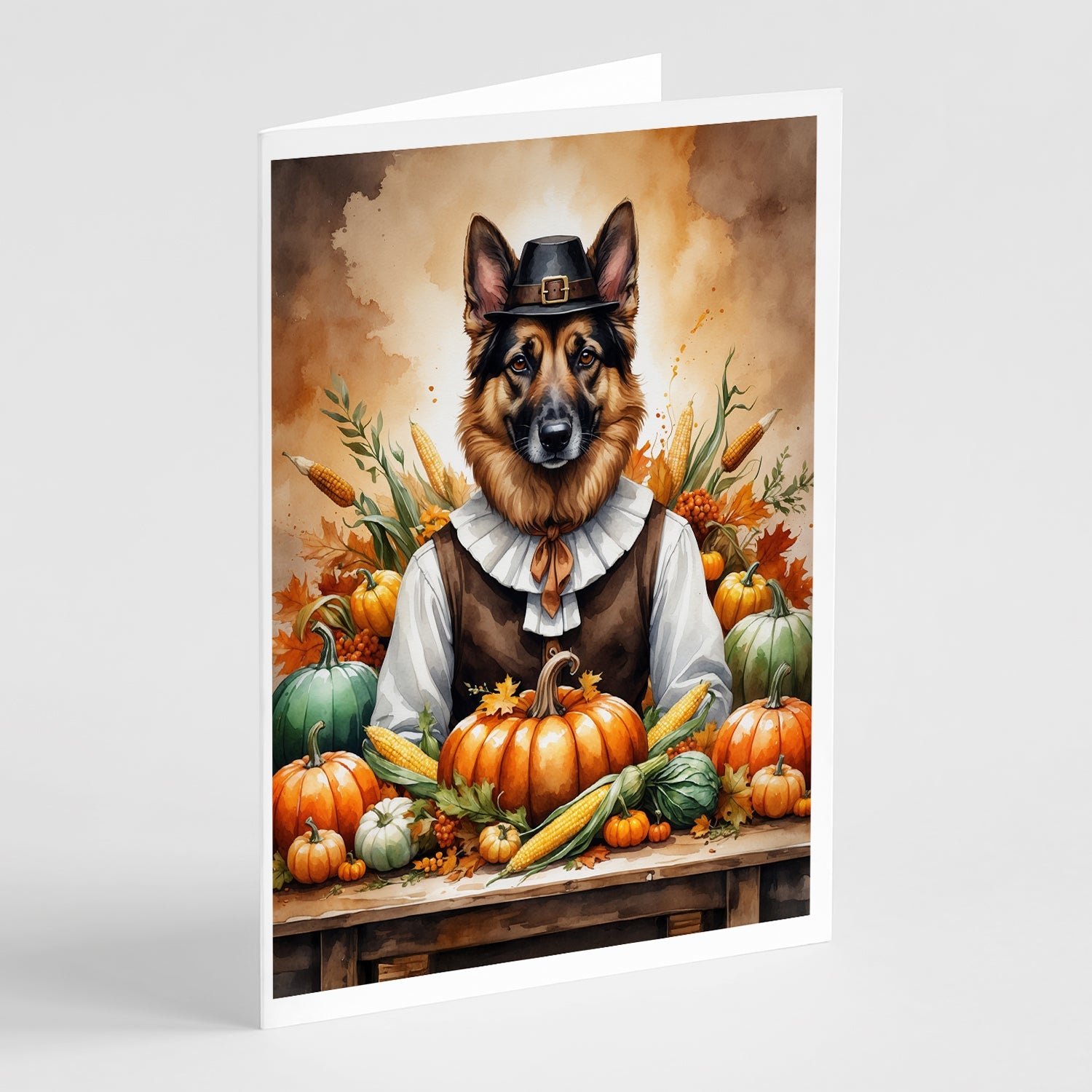 German Shepherd Thanksgiving Greeting Cards Pack of 8 Blank Cards with Envelopes Whimsical A7 Size 5x7