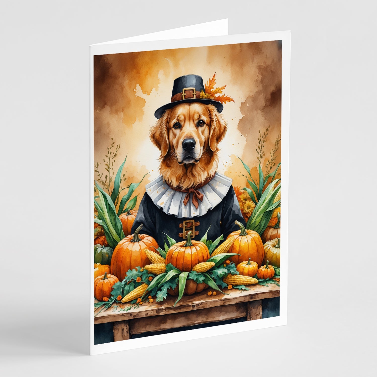 Golden Retriever Thanksgiving Greeting Cards Pack of 8 Blank Cards with Envelopes Whimsical A7 Size 5x7