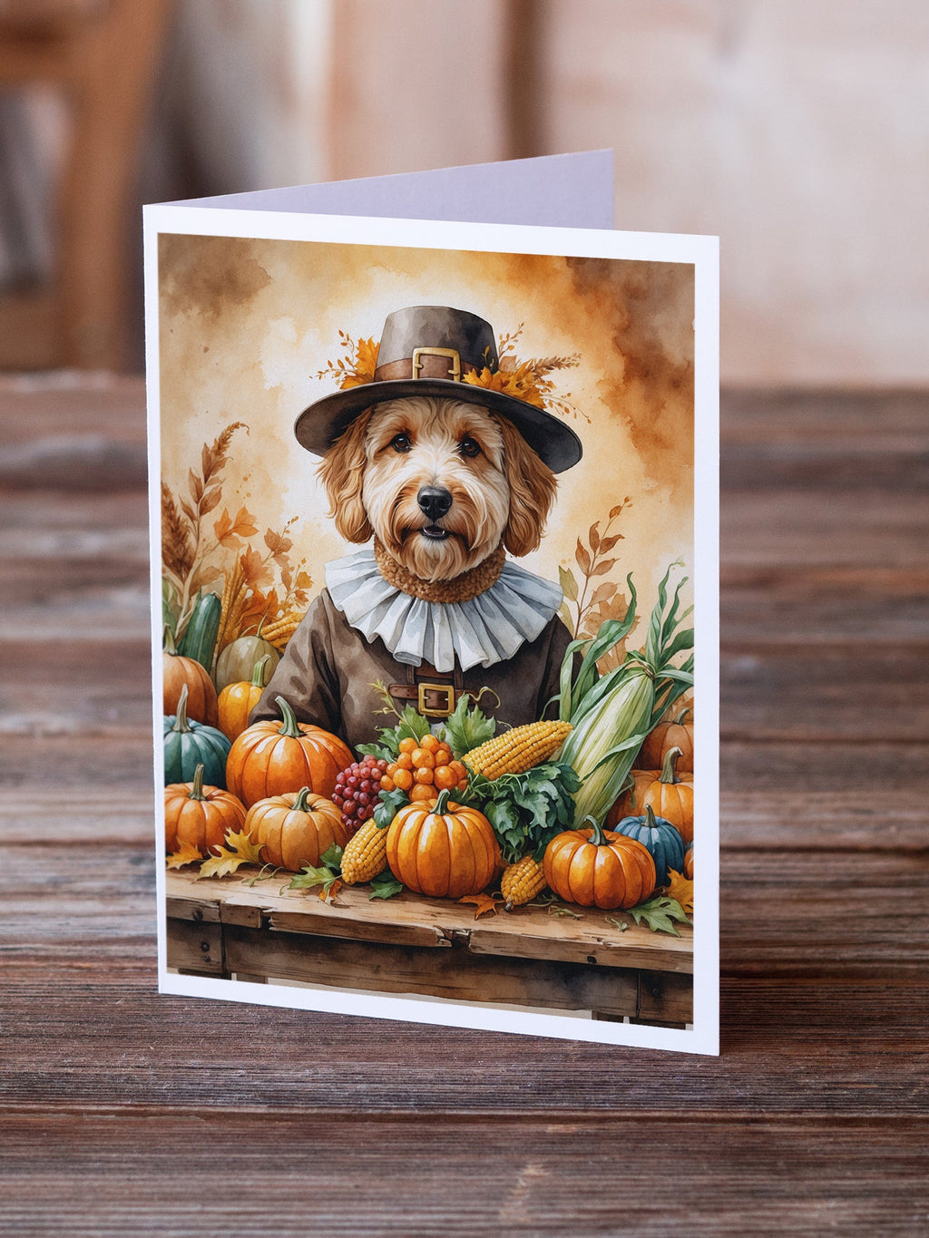 Goldendoodle Thanksgiving Greeting Cards Pack of 8 Blank Cards with Envelopes Whimsical A7 Size 5x7