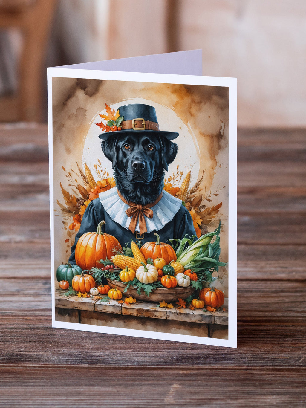 Black Labrador Retriever Thanksgiving Greeting Cards Pack of 8 Blank Cards with Envelopes Whimsical A7 Size 5x7