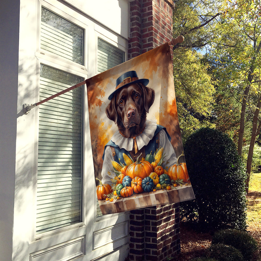 Chocolate Labrador Retriever Thanksgiving House Flag 28x40 Porch Sleeve Pole Decorative Outside Yard Banner Artwork Wall Hanging, Polyester