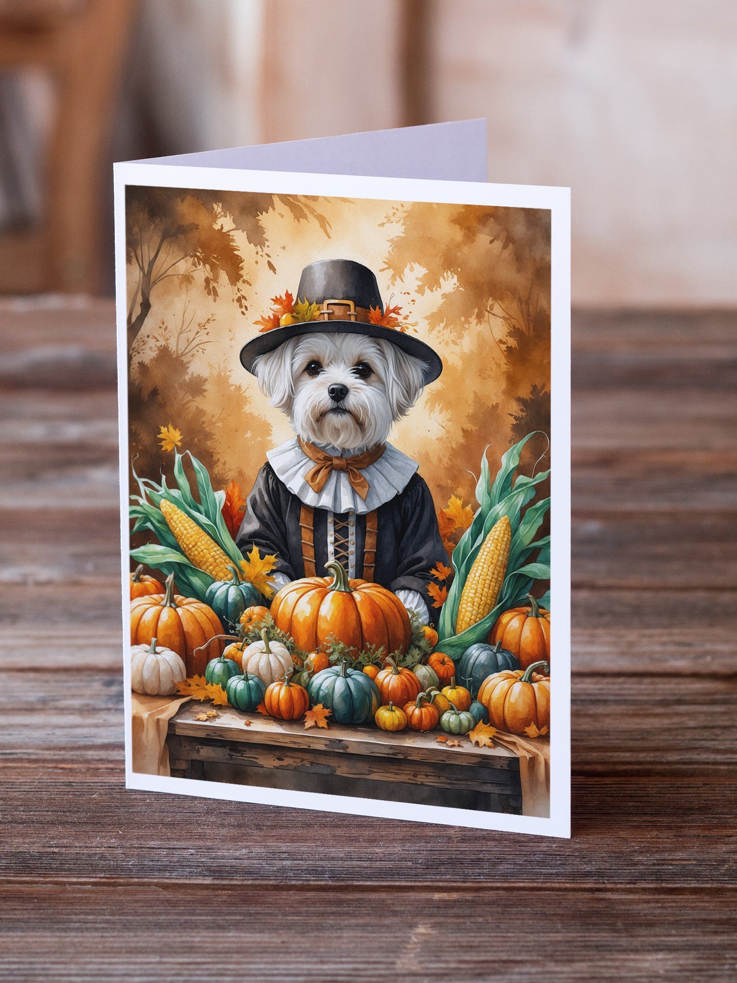 Maltese Thanksgiving Greeting Cards Pack of 8 Blank Cards with Envelopes Whimsical A7 Size 5x7