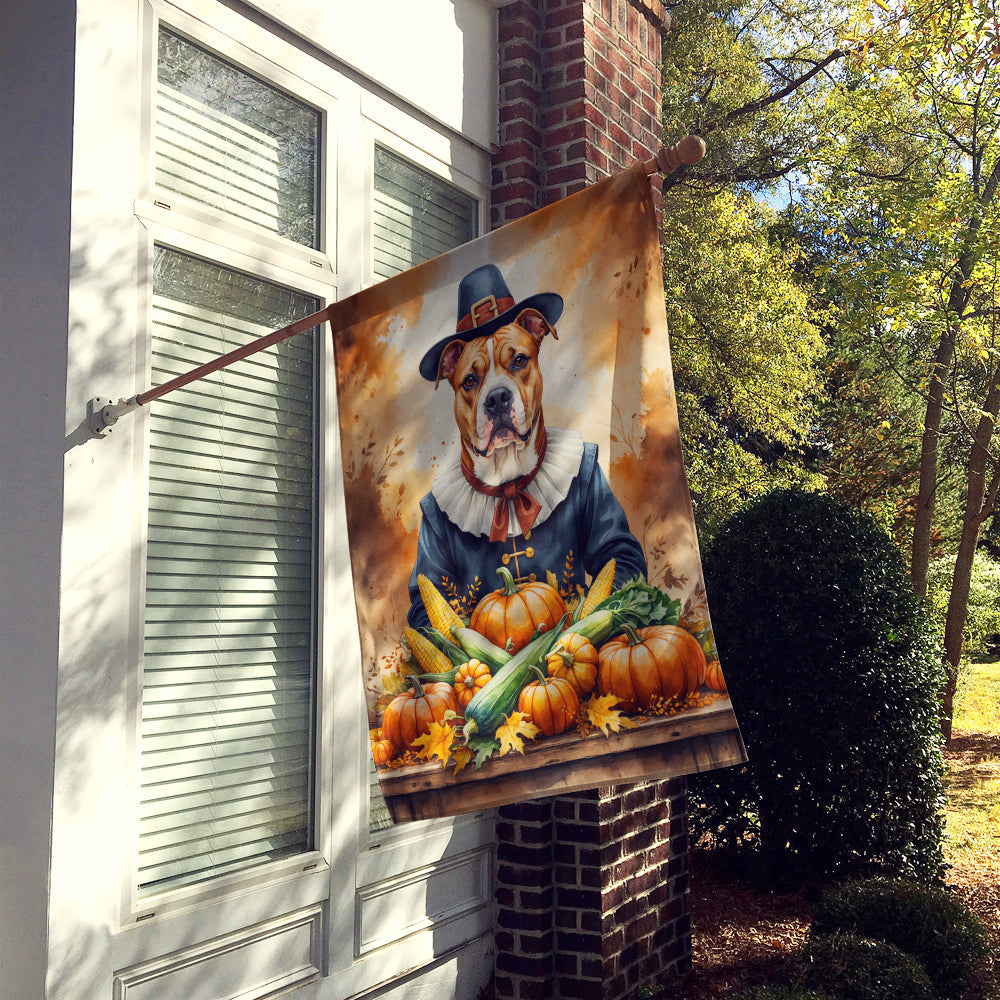 Pit Bull Terrier Thanksgiving House Flag 28x40 Porch Sleeve Pole Decorative Outside Yard Banner Artwork Wall Hanging, Polyester