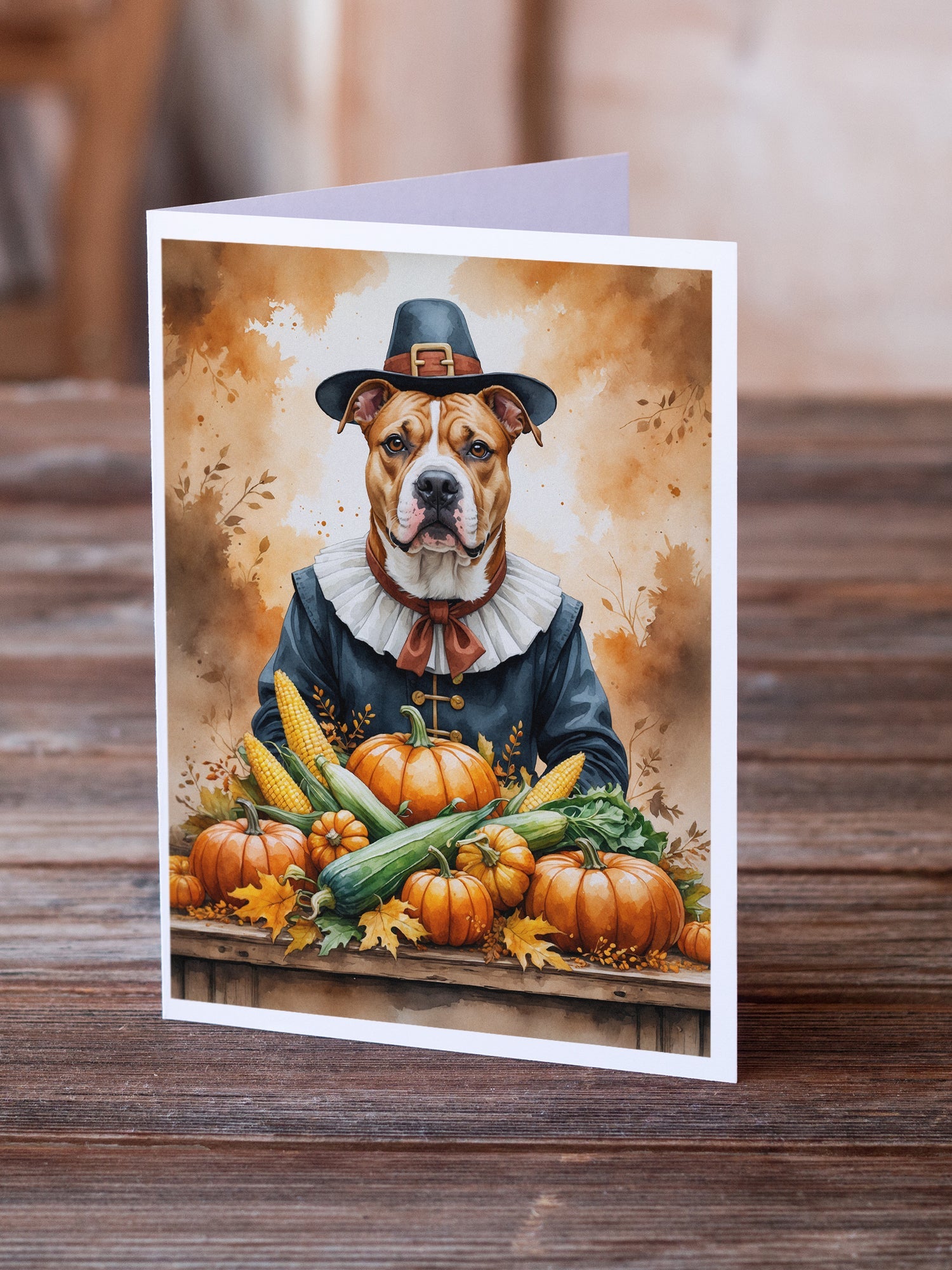 Pit Bull Terrier Thanksgiving Greeting Cards Pack of 8 Blank Cards with Envelopes Whimsical A7 Size 5x7