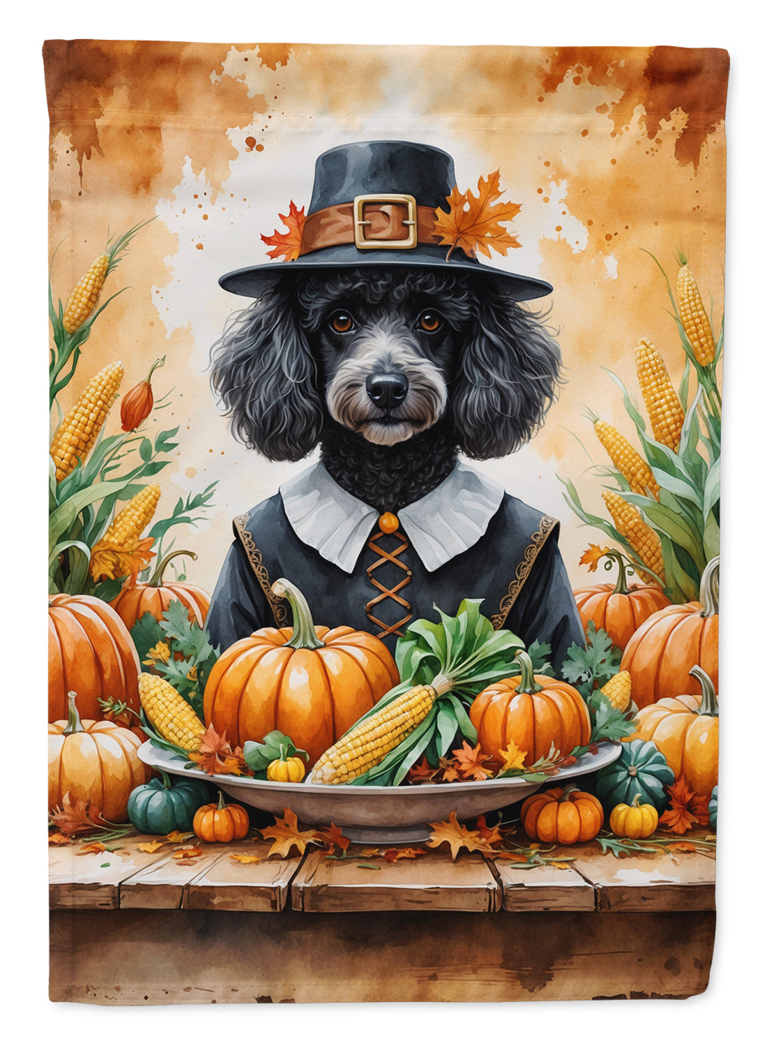 Black Poodle Thanksgiving House Flag 28x40 Porch Sleeve Pole Decorative Outside Yard Banner Artwork Wall Hanging, Polyester