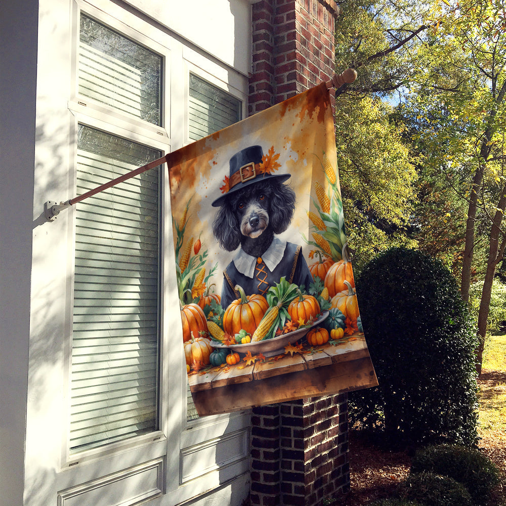 Black Poodle Thanksgiving House Flag 28x40 Porch Sleeve Pole Decorative Outside Yard Banner Artwork Wall Hanging, Polyester