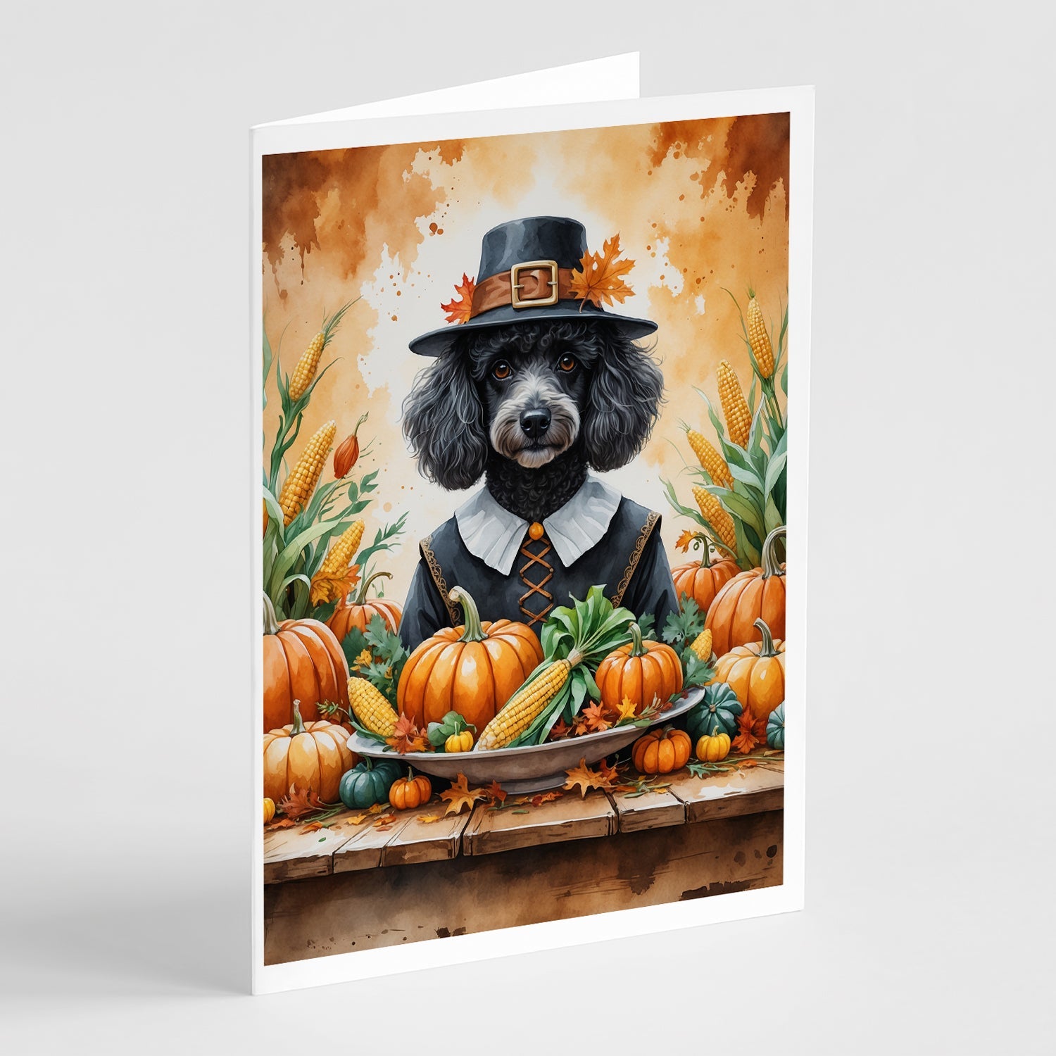 Black Poodle Thanksgiving Greeting Cards Pack of 8 Blank Cards with Envelopes Whimsical A7 Size 5x7