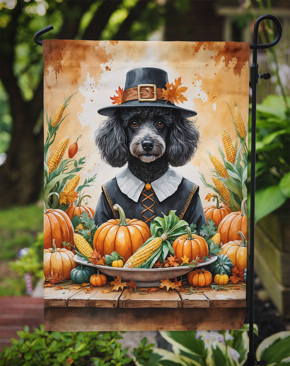 Black Poodle Thanksgiving Garden Flag Mailbox Decorative Yard Banner Outside Patio Artwork for Flower Beds, Garden Size, Multicolor