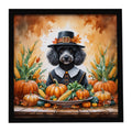 Black Poodle Thanksgiving Framed Metal Print Bathroom, Kitchen, Office, Home Decor Wall Art Ready to Hang, Square, 8X8