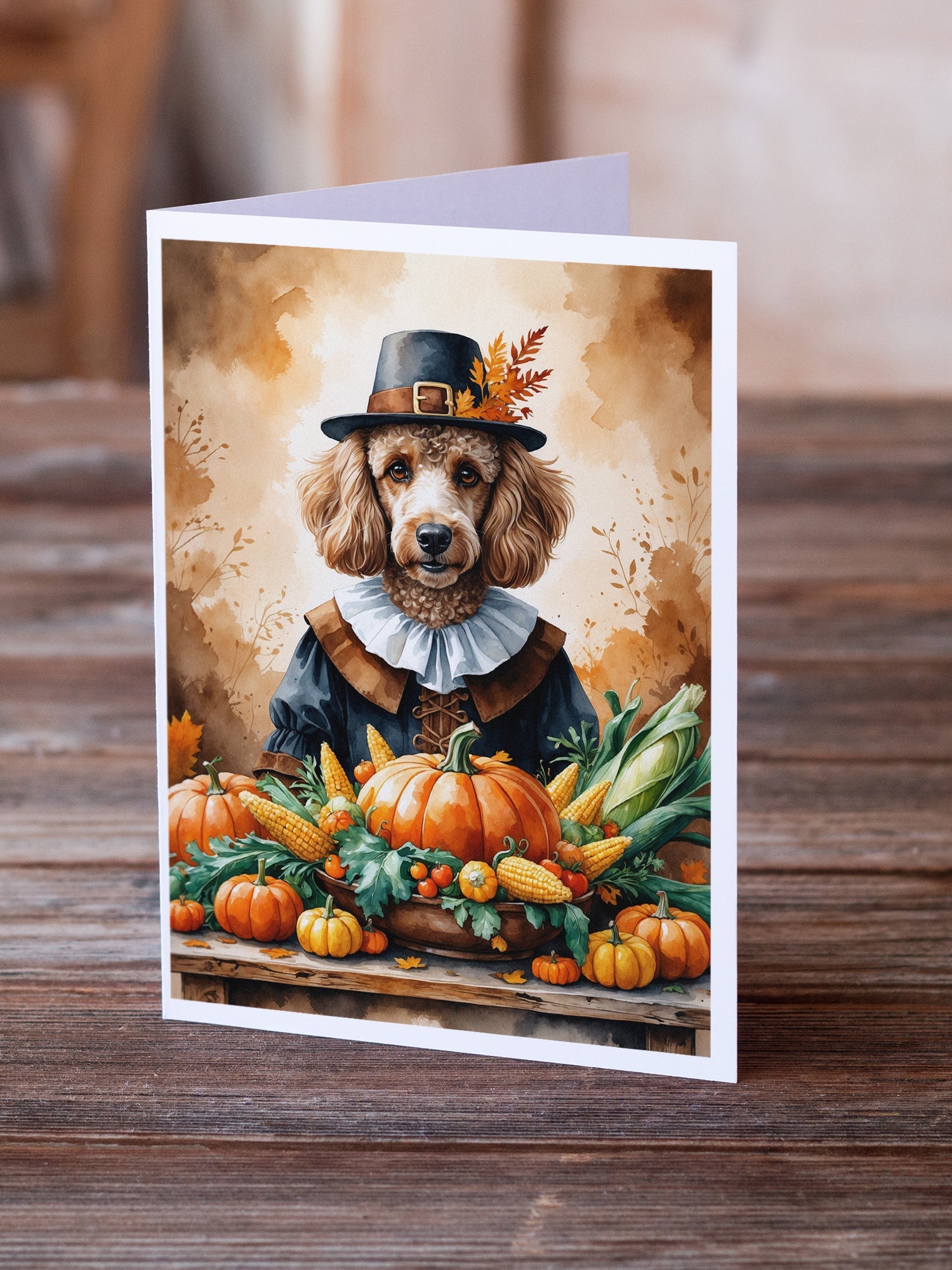 Poodle Thanksgiving Greeting Cards Pack of 8 Blank Cards with Envelopes Whimsical A7 Size 5x7
