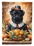 Black Pug Thanksgiving House Flag 28x40 Porch Sleeve Pole Decorative Outside Yard Banner Artwork Wall Hanging, Polyester