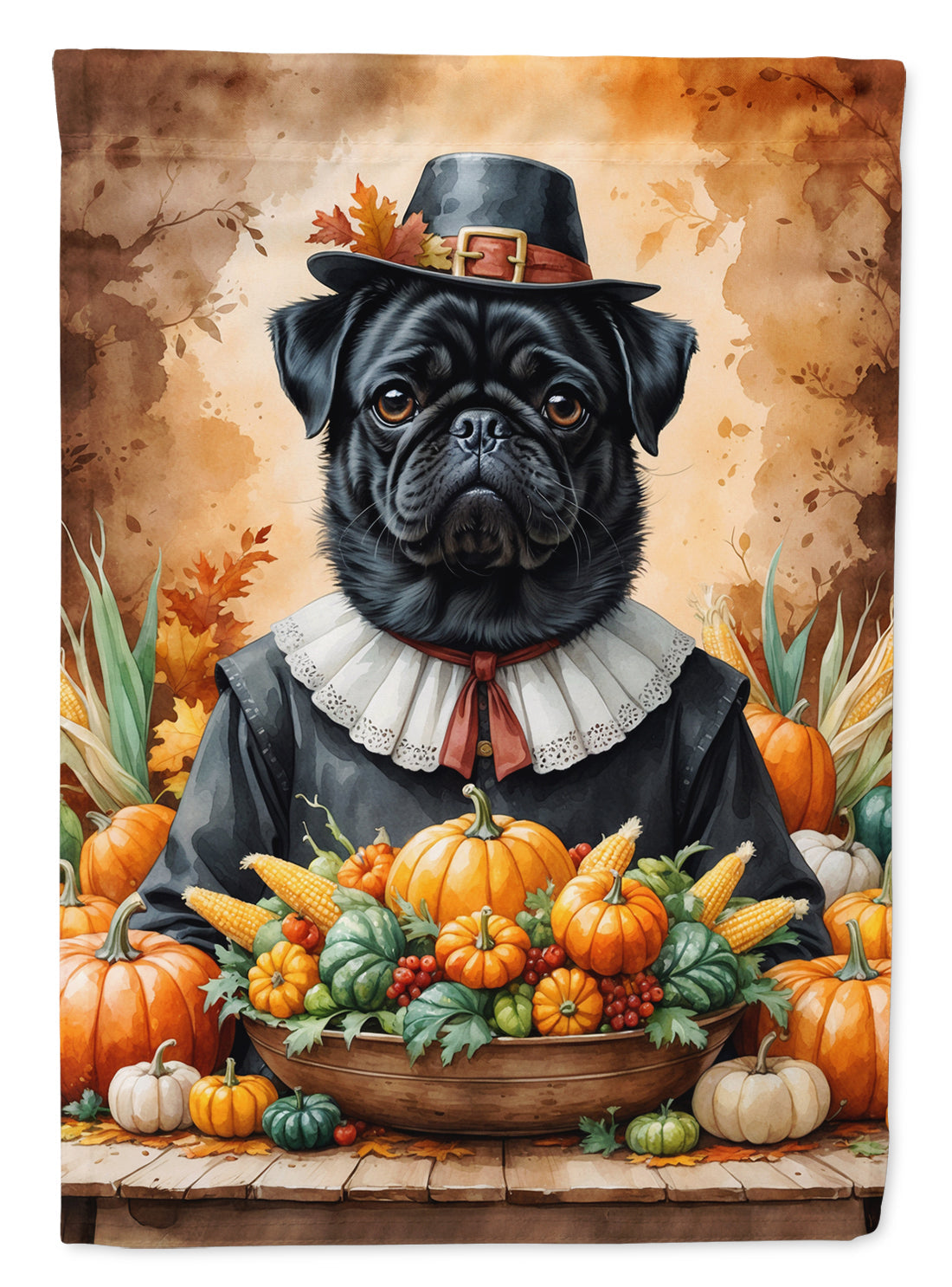 Black Pug Thanksgiving Garden Flag Mailbox Decorative Yard Banner Outside Patio Artwork for Flower Beds, Garden Size, Multicolor