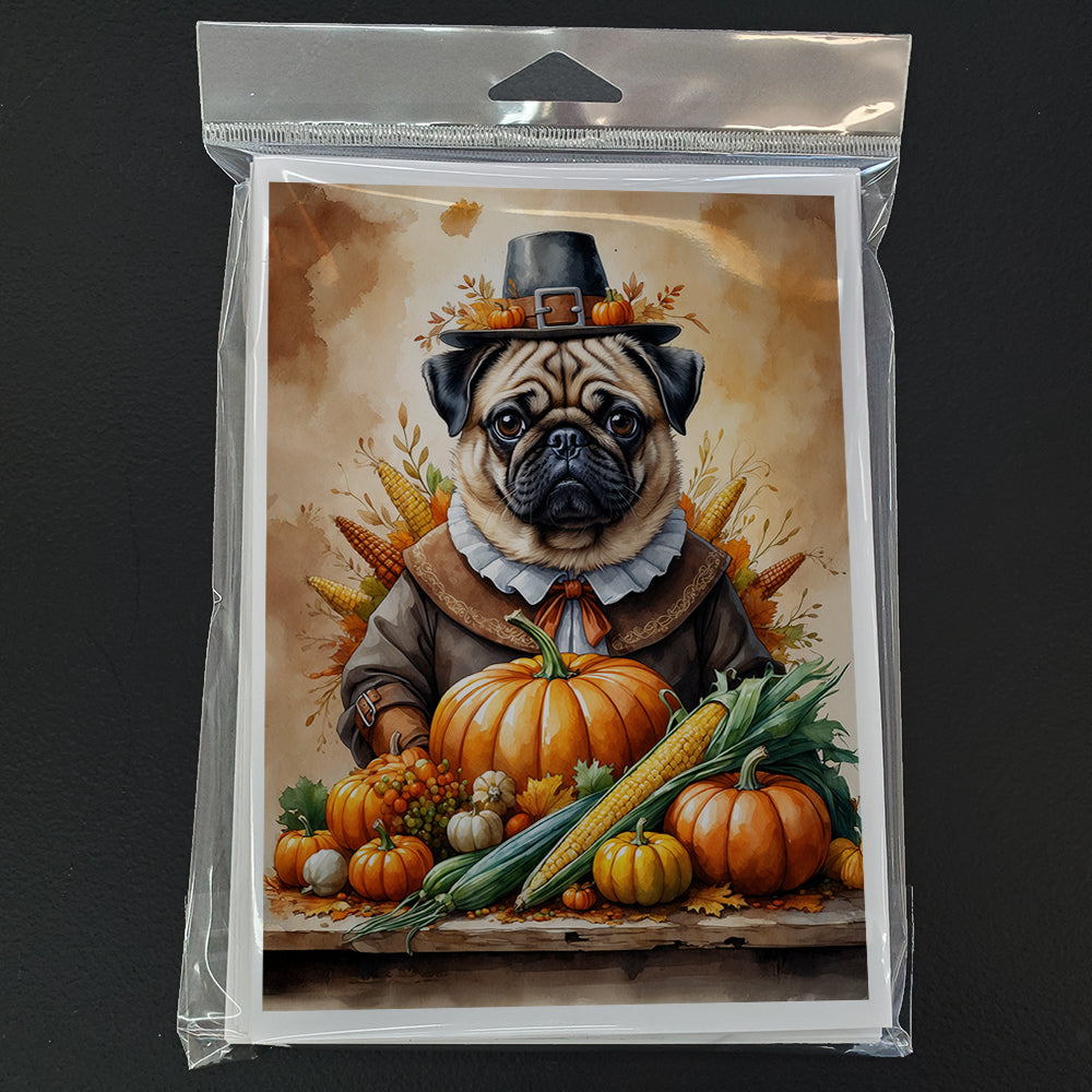 Pug Thanksgiving Greeting Cards Pack of 8 Blank Cards with Envelopes Whimsical A7 Size 5x7