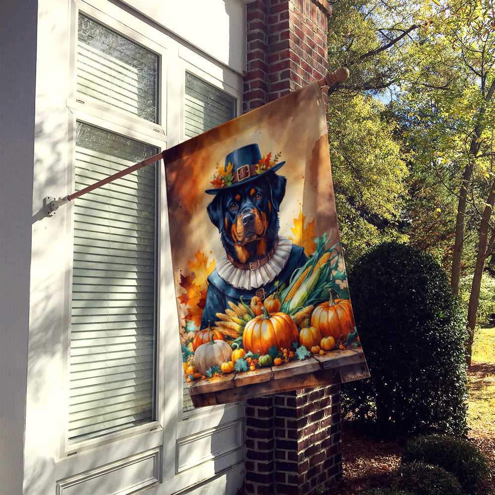 Rottweiler Thanksgiving House Flag 28x40 Porch Sleeve Pole Decorative Outside Yard Banner Artwork Wall Hanging, Polyester