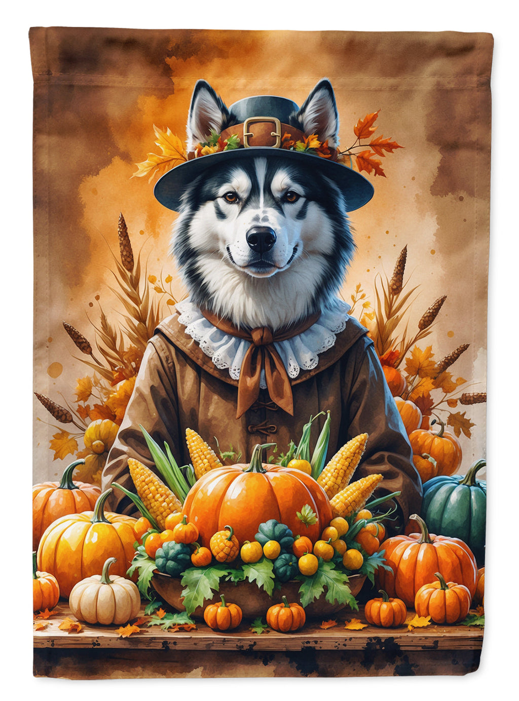 Siberian Husky Thanksgiving House Flag 28x40 Porch Sleeve Pole Decorative Outside Yard Banner Artwork Wall Hanging, Polyester