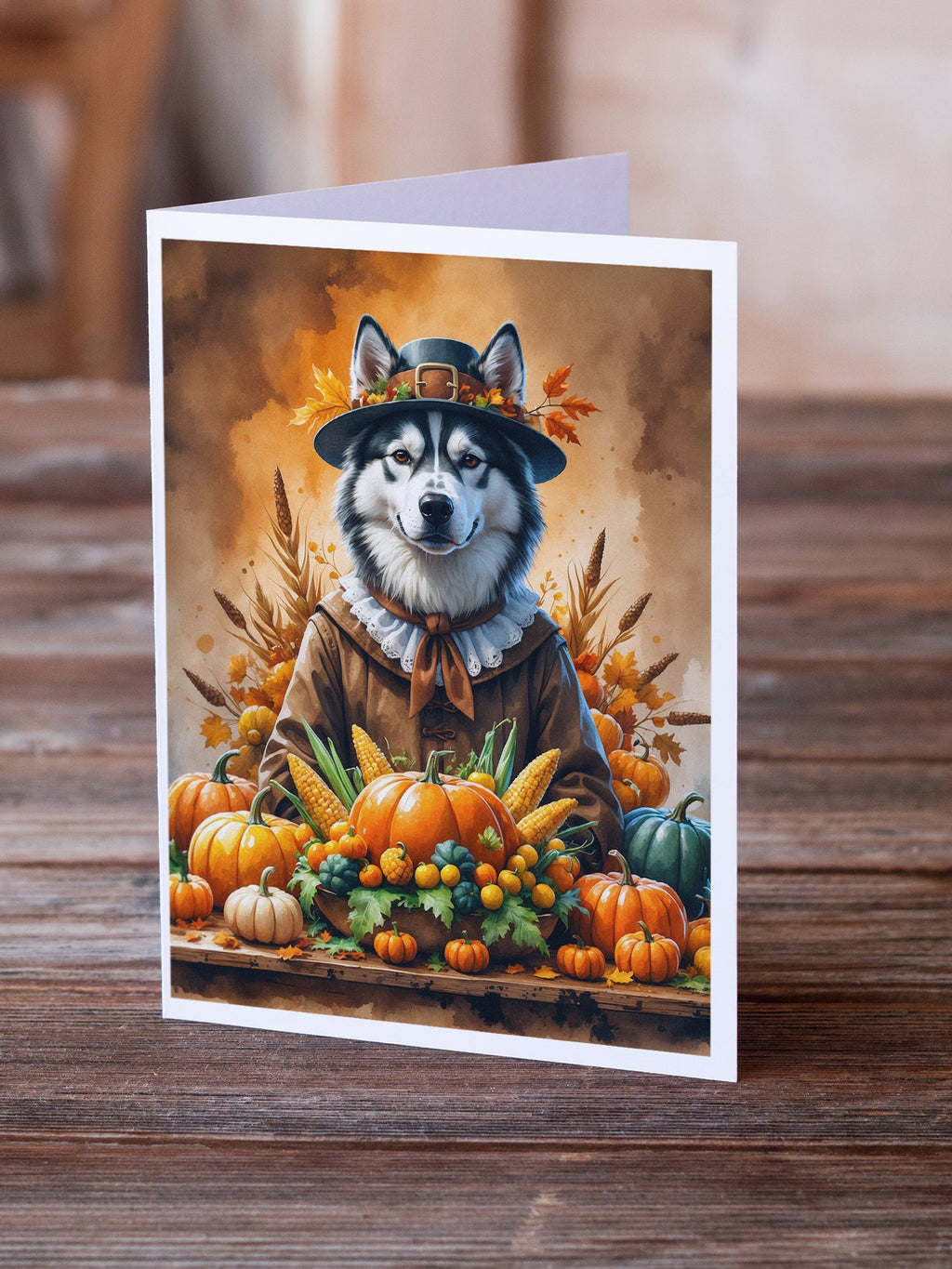 Siberian Husky Thanksgiving Greeting Cards Pack of 8 Blank Cards with Envelopes Whimsical A7 Size 5x7