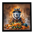 Siberian Husky Thanksgiving Framed Metal Print Bathroom, Kitchen, Office, Home Decor Wall Art Ready to Hang, Square, 8X8