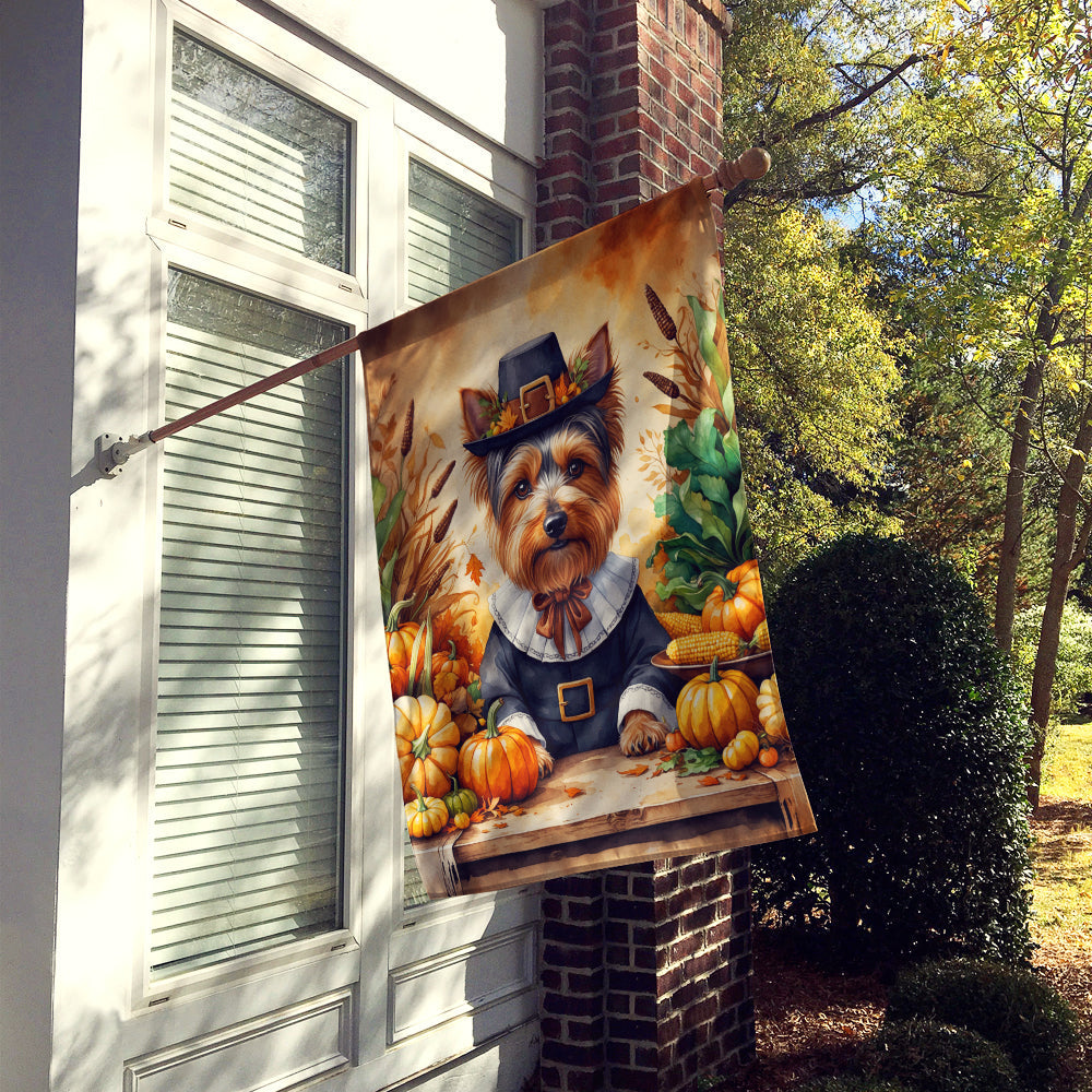 Yorkshire Terrier Thanksgiving House Flag 28x40 Porch Sleeve Pole Decorative Outside Yard Banner Artwork Wall Hanging, Polyester