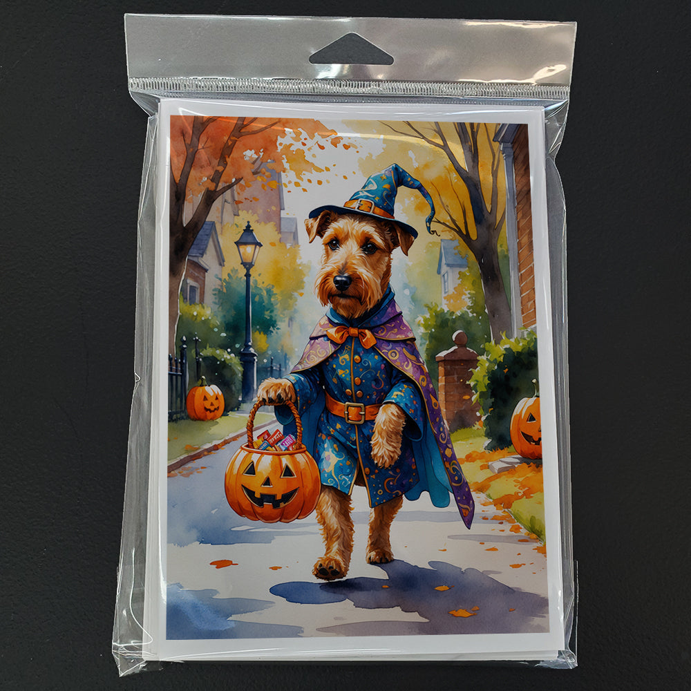 Airedale Terrier Halloween Trick or Treat Greeting Cards Pack of 8 Blank Cards with Envelopes Whimsical A7 Size 5x7