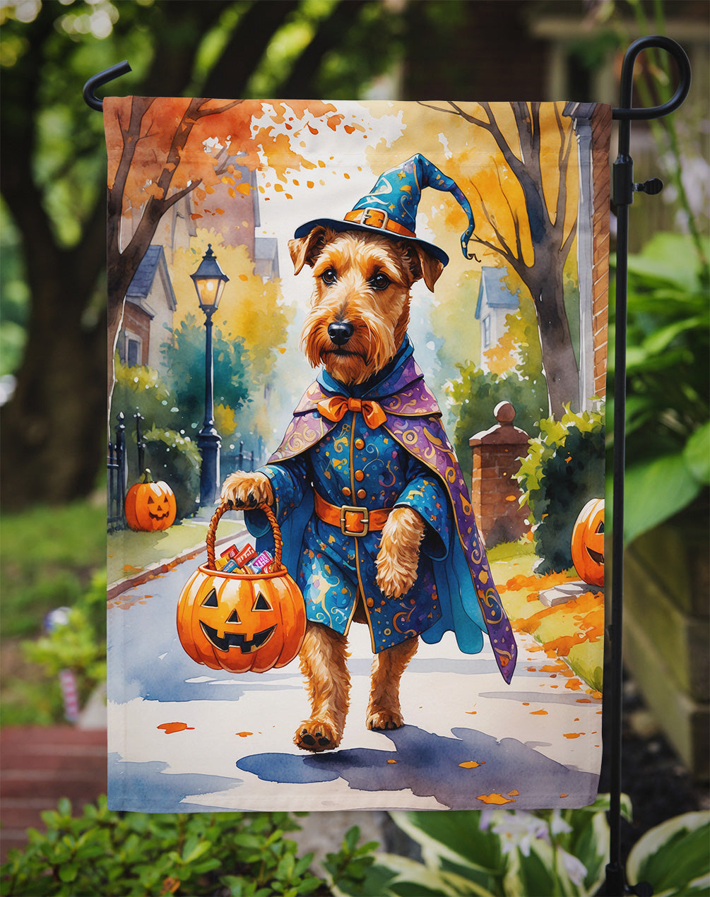 Airedale Terrier Halloween Trick or Treat Garden Flag Mailbox Decorative Yard Banner Outside Patio Artwork for Flower Beds, Garden Size, Multicolor