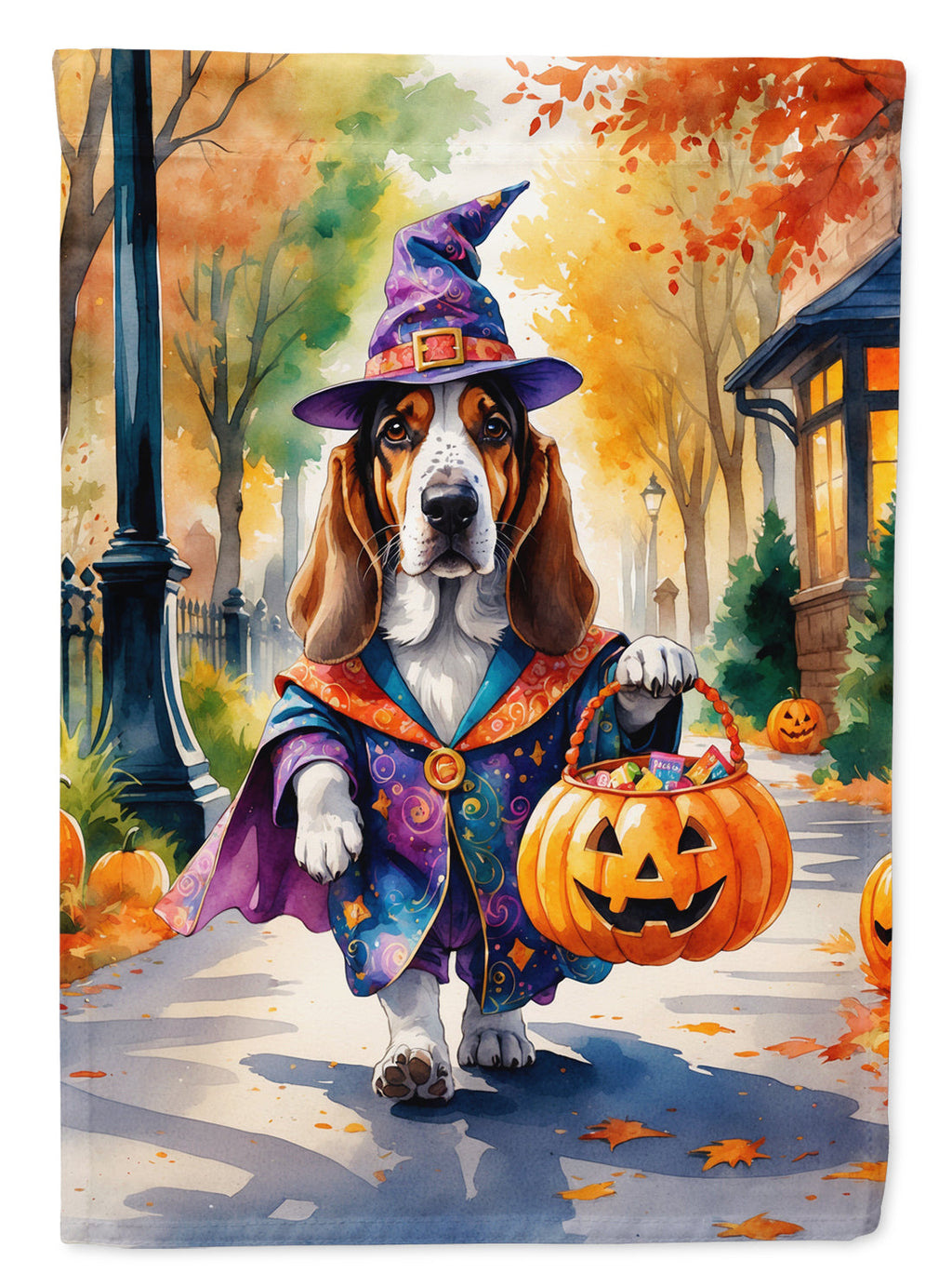 Basset Hound Halloween Trick or Treat Garden Flag Mailbox Decorative Yard Banner Outside Patio Artwork for Flower Beds, Garden Size, Multicolor