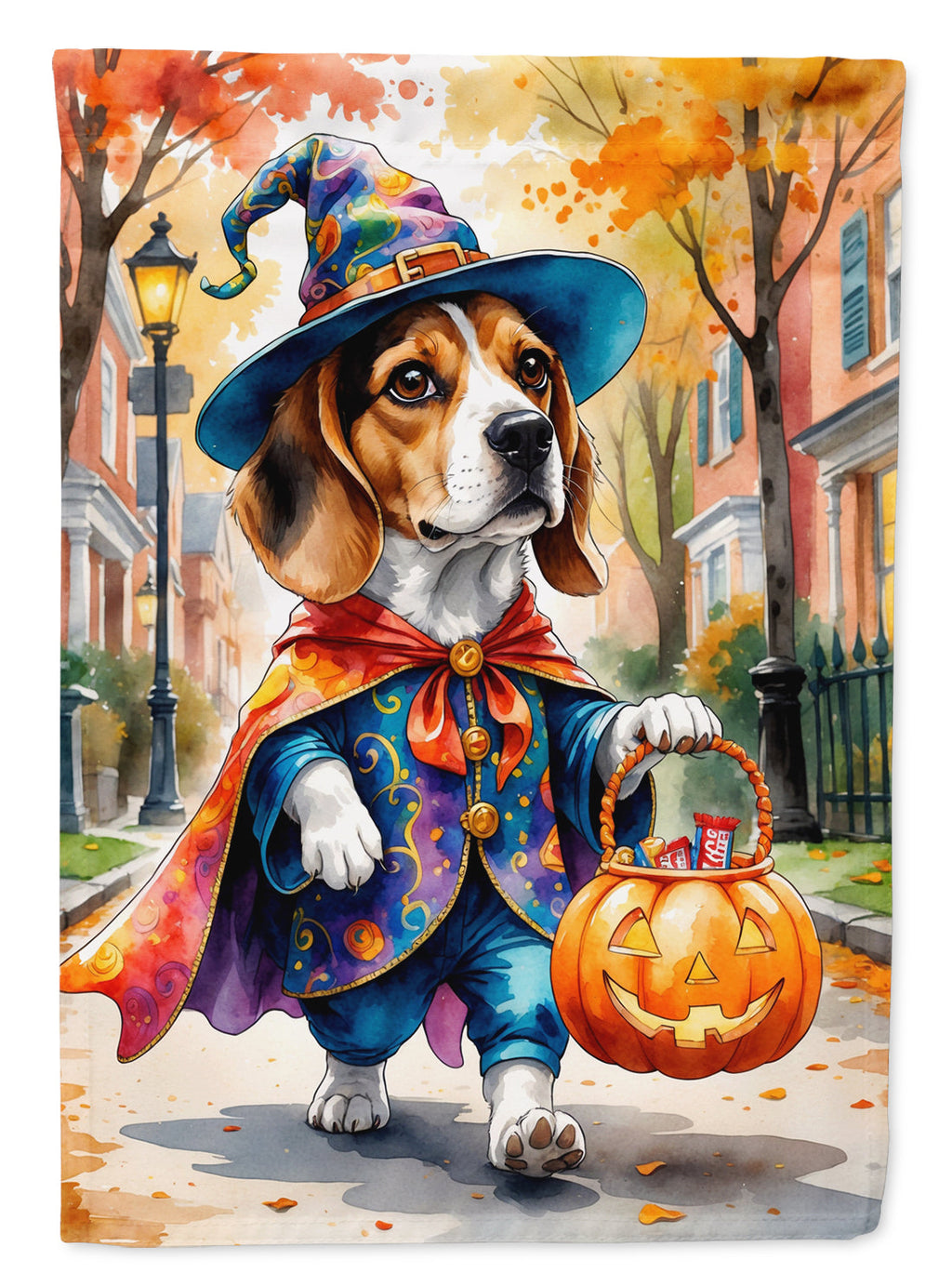 Beagle Halloween Trick or Treat House Flag 28x40 Porch Sleeve Pole Decorative Outside Yard Banner Artwork Wall Hanging, Polyester