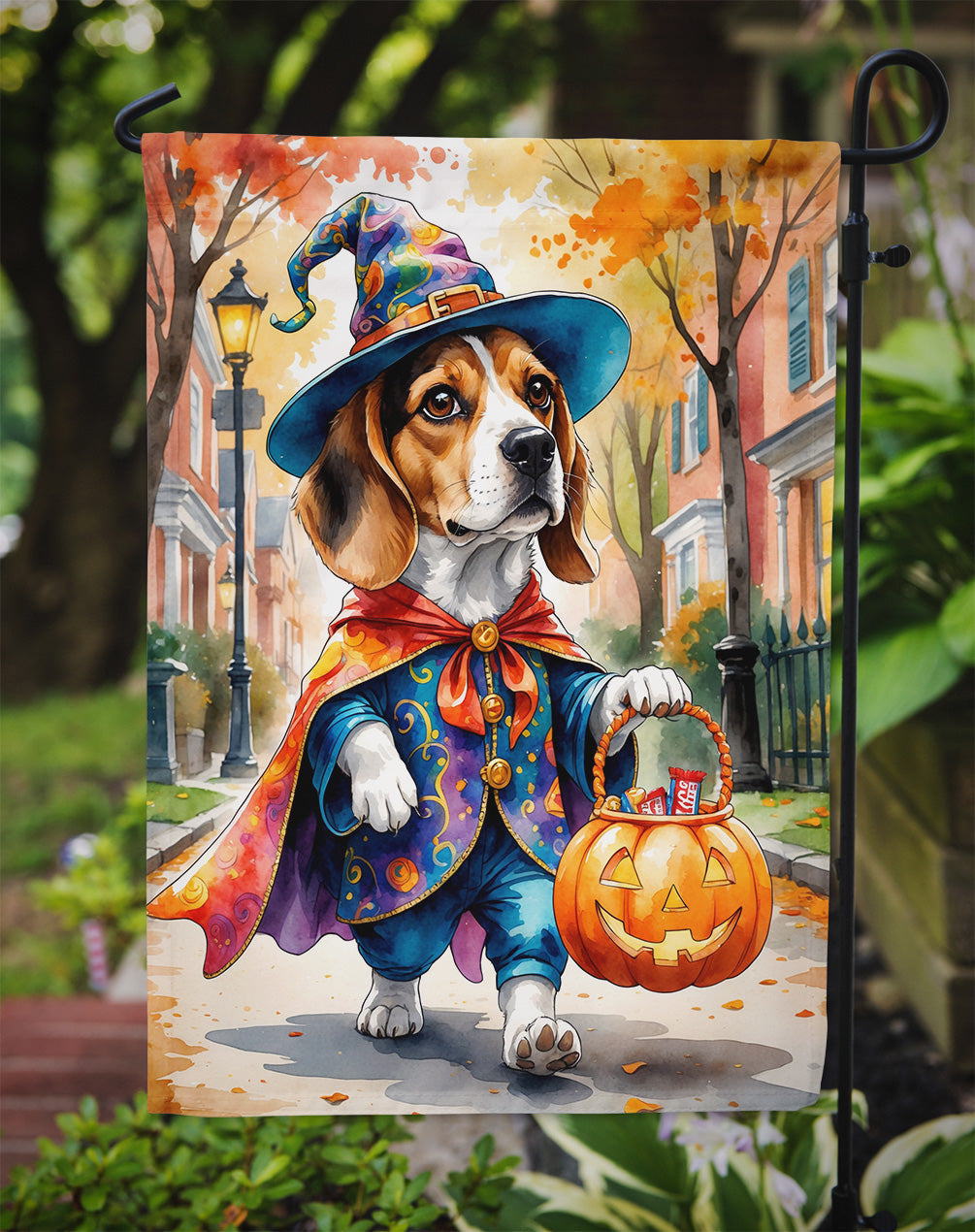 Beagle Halloween Trick or Treat Garden Flag Mailbox Decorative Yard Banner Outside Patio Artwork for Flower Beds, Garden Size, Multicolor