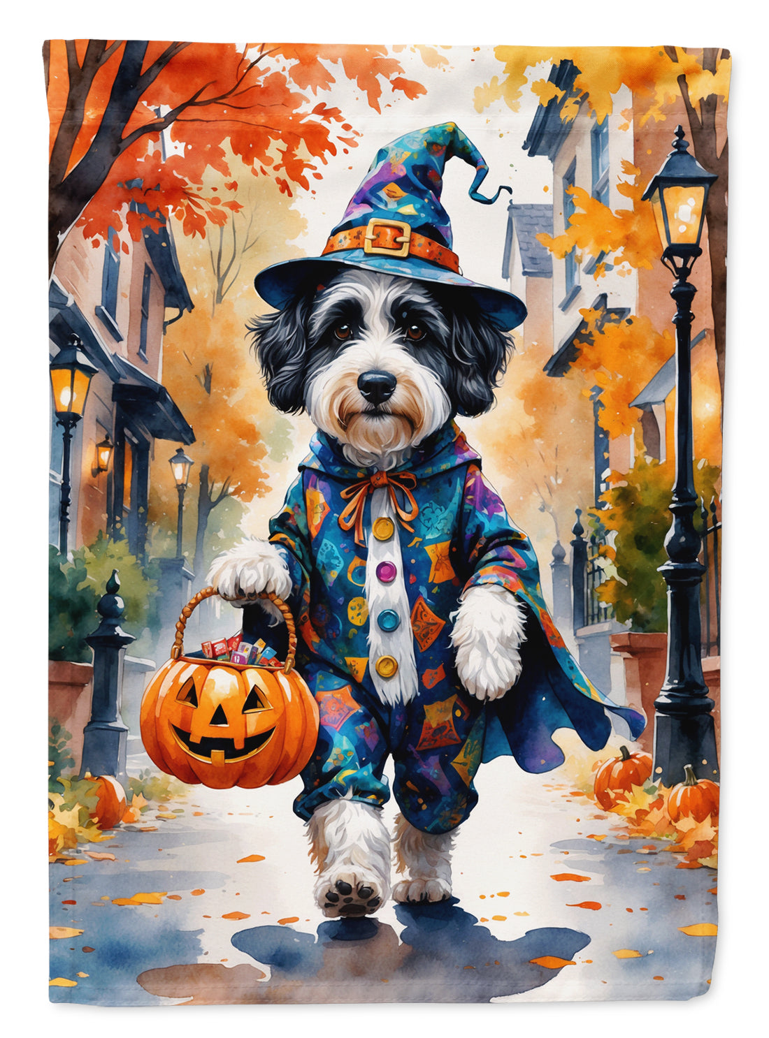 Bernedoodle Halloween Trick or Treat Garden Flag Mailbox Decorative Yard Banner Outside Patio Artwork for Flower Beds, Garden Size, Multicolor