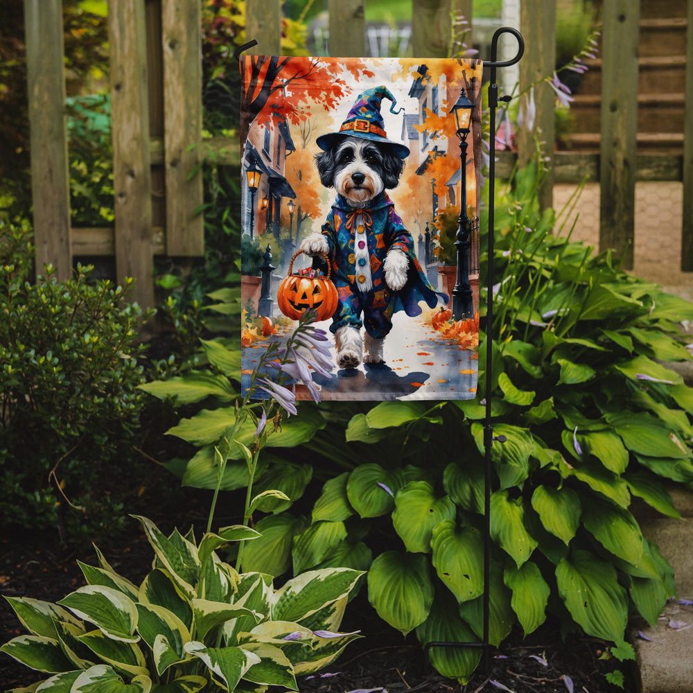 Bernedoodle Halloween Trick or Treat Garden Flag Mailbox Decorative Yard Banner Outside Patio Artwork for Flower Beds, Garden Size, Multicolor